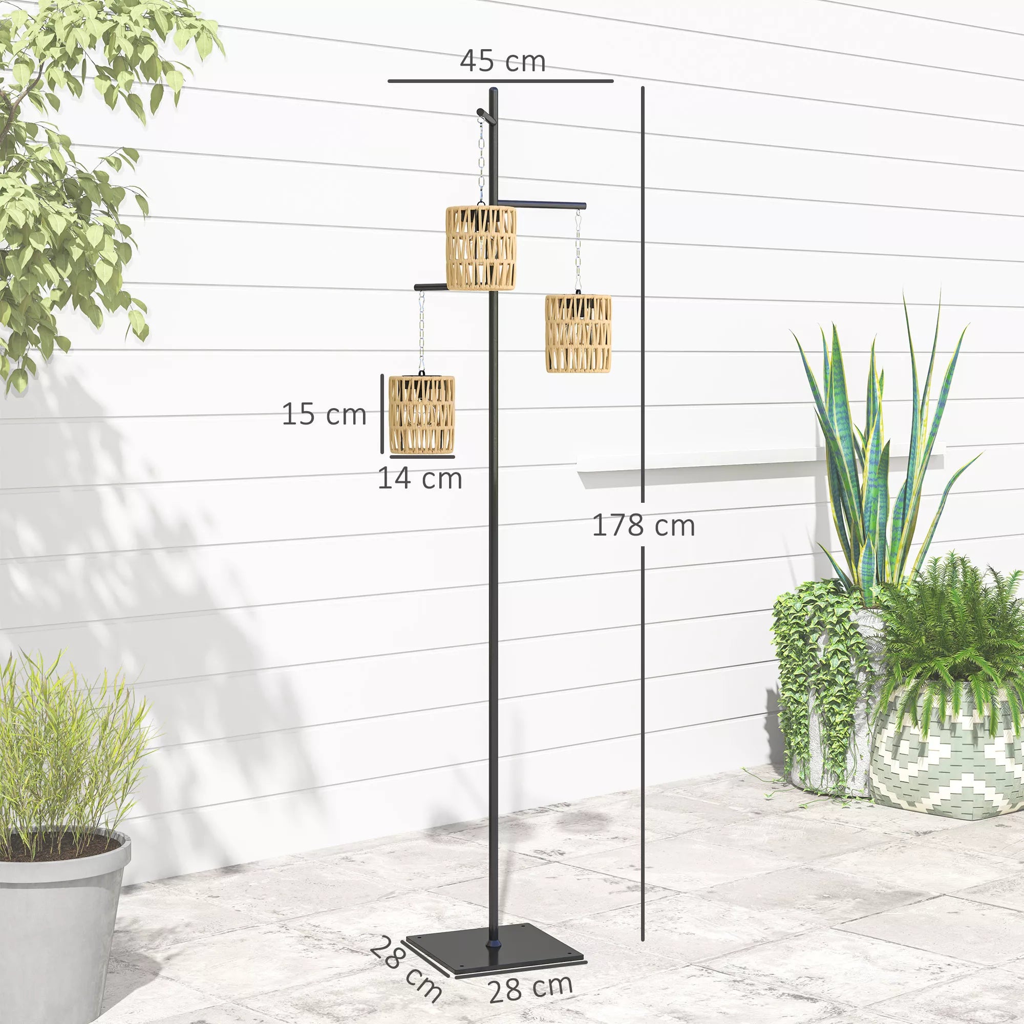 Saulės stovas Rattan saulės lempos su šviesos jutikliu 3 šviesos Automatinis boho stiliaus IP44 Apsaugotas nuo purslų