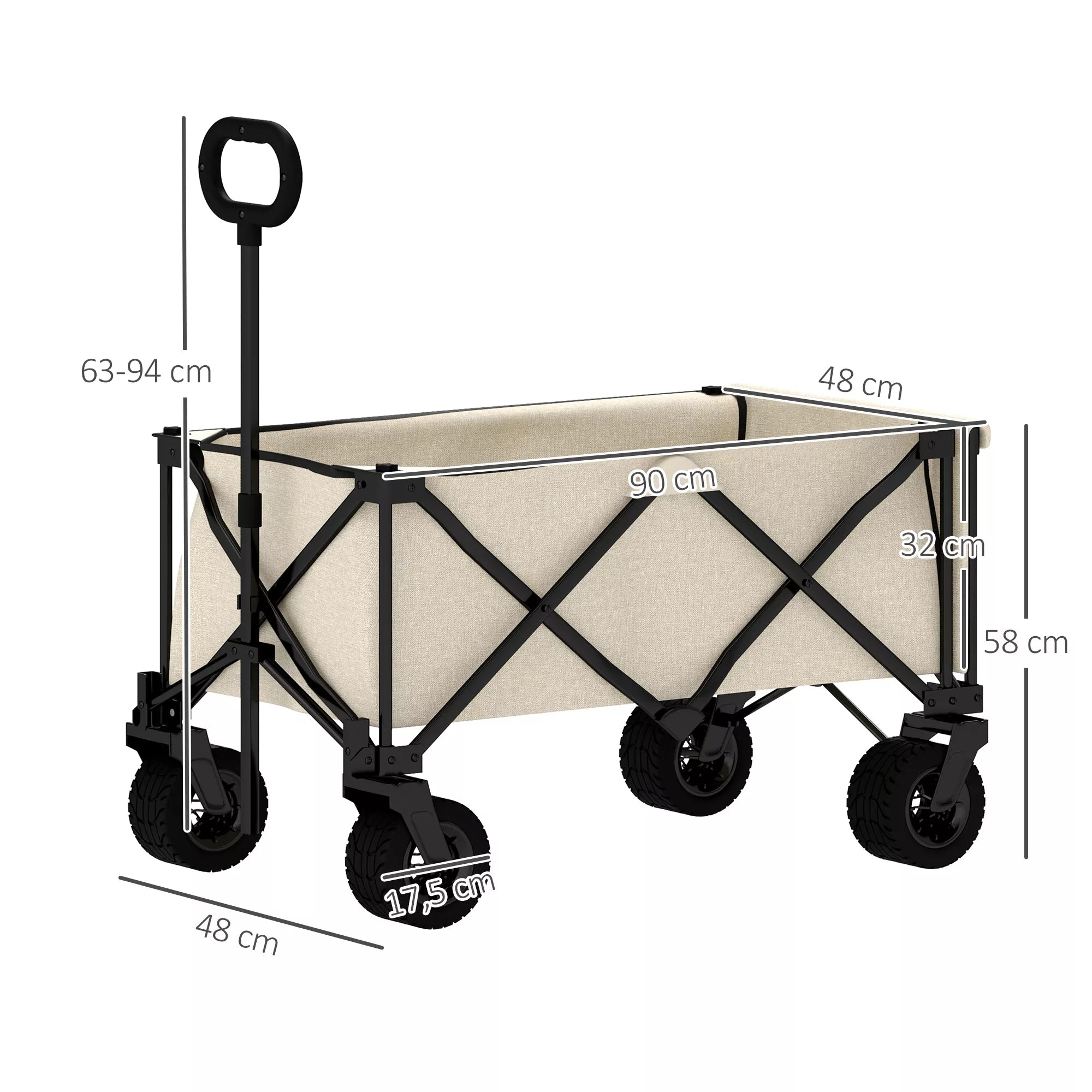 Sodo vežimėlis, kurio keliamoji galia 100 kg, sulankstomas transportavimo vežimėlis su nuimamu tentu, 90 x 48 x 92 cm, smėlio spalvos