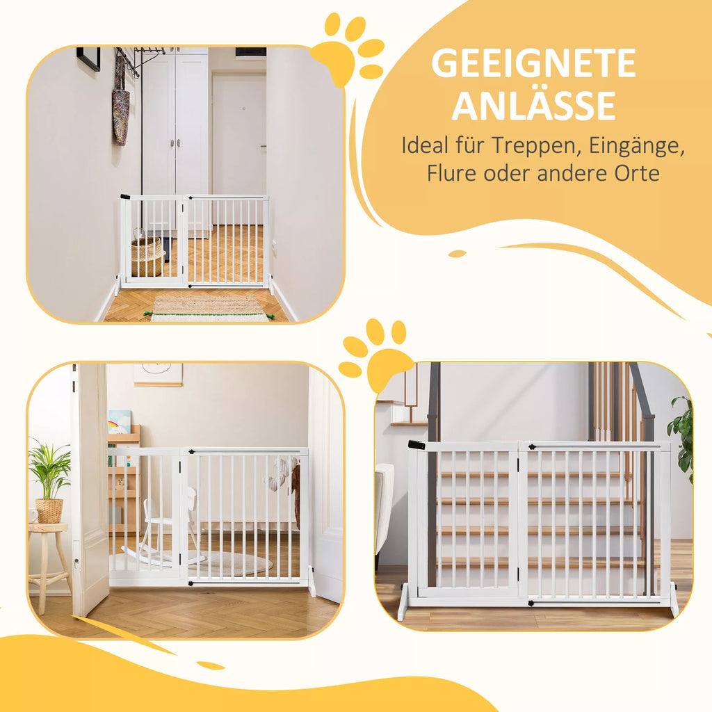 Apsauginės grotelės Šunų durų apsauginės grotelės Medinės apsauginės grotelės Laisvai stovinčios šunų grotelės su durimis Šunų apsauginės grotelės Konfigūruojamos grotelės židiniui ir krosnelei Baltos 113–166 x 36 x 71 cm