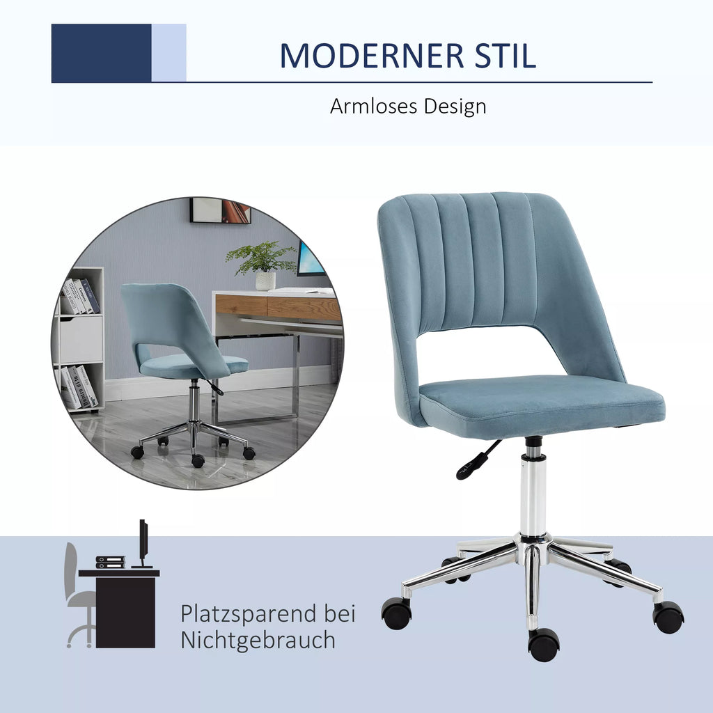Rašomojo stalo kėdė, reguliuojamo aukščio, namų biuro kėdė be porankių, sukiojama biuro kėdė su aksomo apdaila, ergonomiška makiažo kėdė miegamajam, darbo kambariui, mėlyna