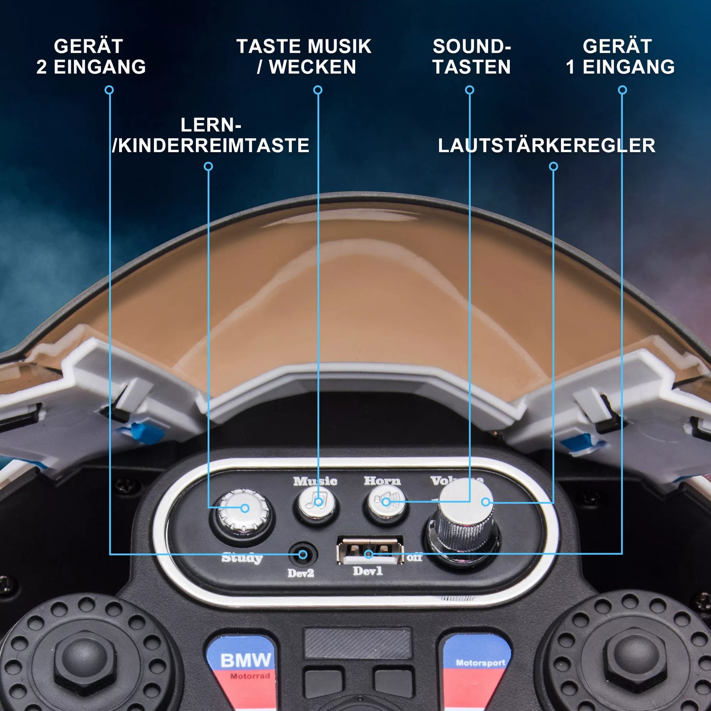 Vaikiškas motociklas, elektrinis motociklas, žibintai, 3 muzikos režimai, vaikams nuo 1,5 iki 5 metų, mėlynas, 82,5 x 42 x 54 cm