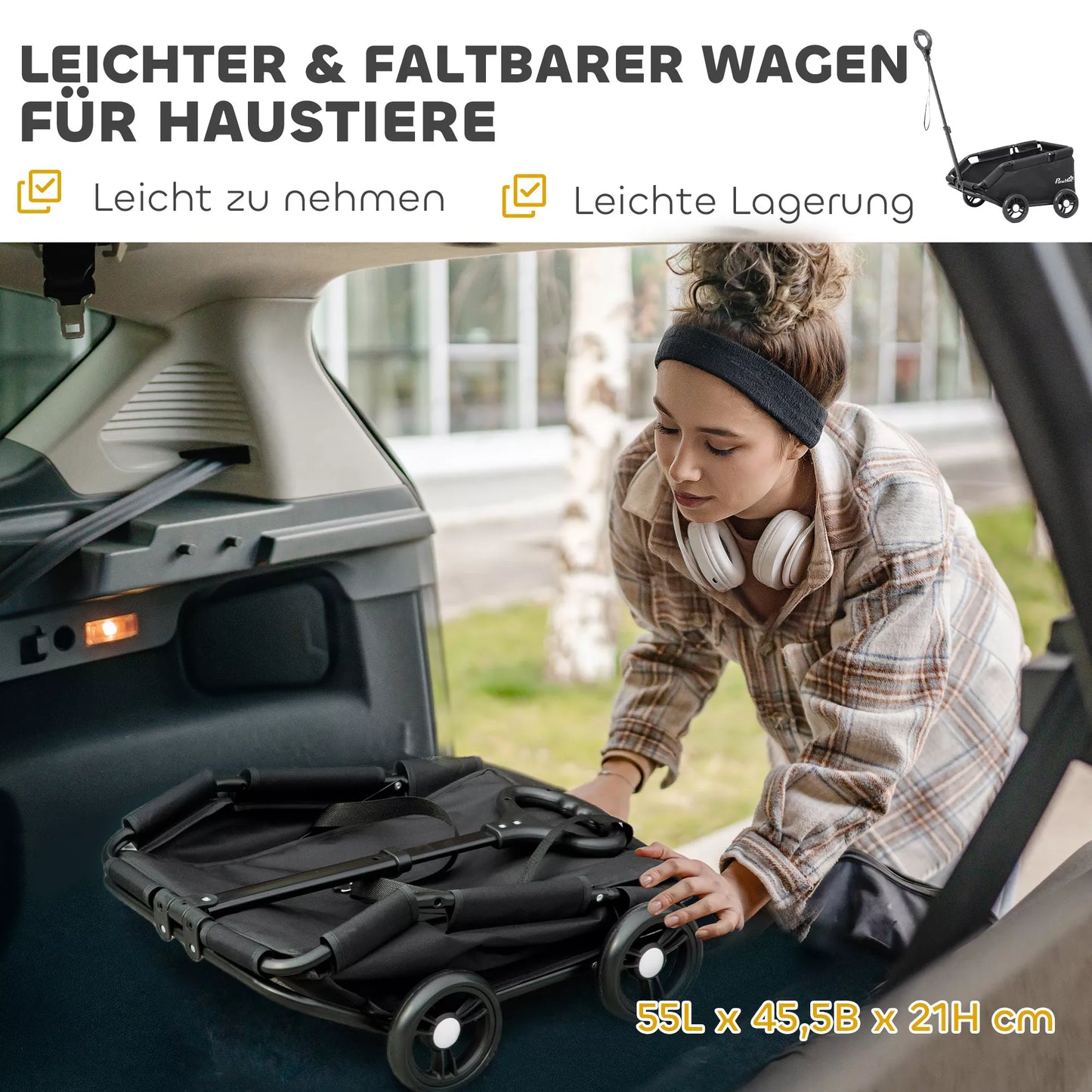 Vežimėlis šunims, sulankstomas šunų vežimėlis mažiesiems šunims iki 4 kg, sulankstomas kačių vežimėlis su rankena, plaunama pagalvėlė, saugos dirželiai, daiktadėžė, 4 ratai, juodas