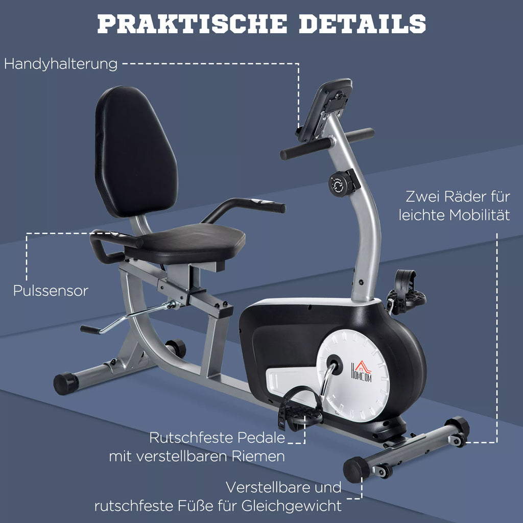 Dviračių treniruoklis su 8 lygių pasipriešinimu 122–137 x 62 x 103 cm Plienas Pilka + juoda + sidabrinė