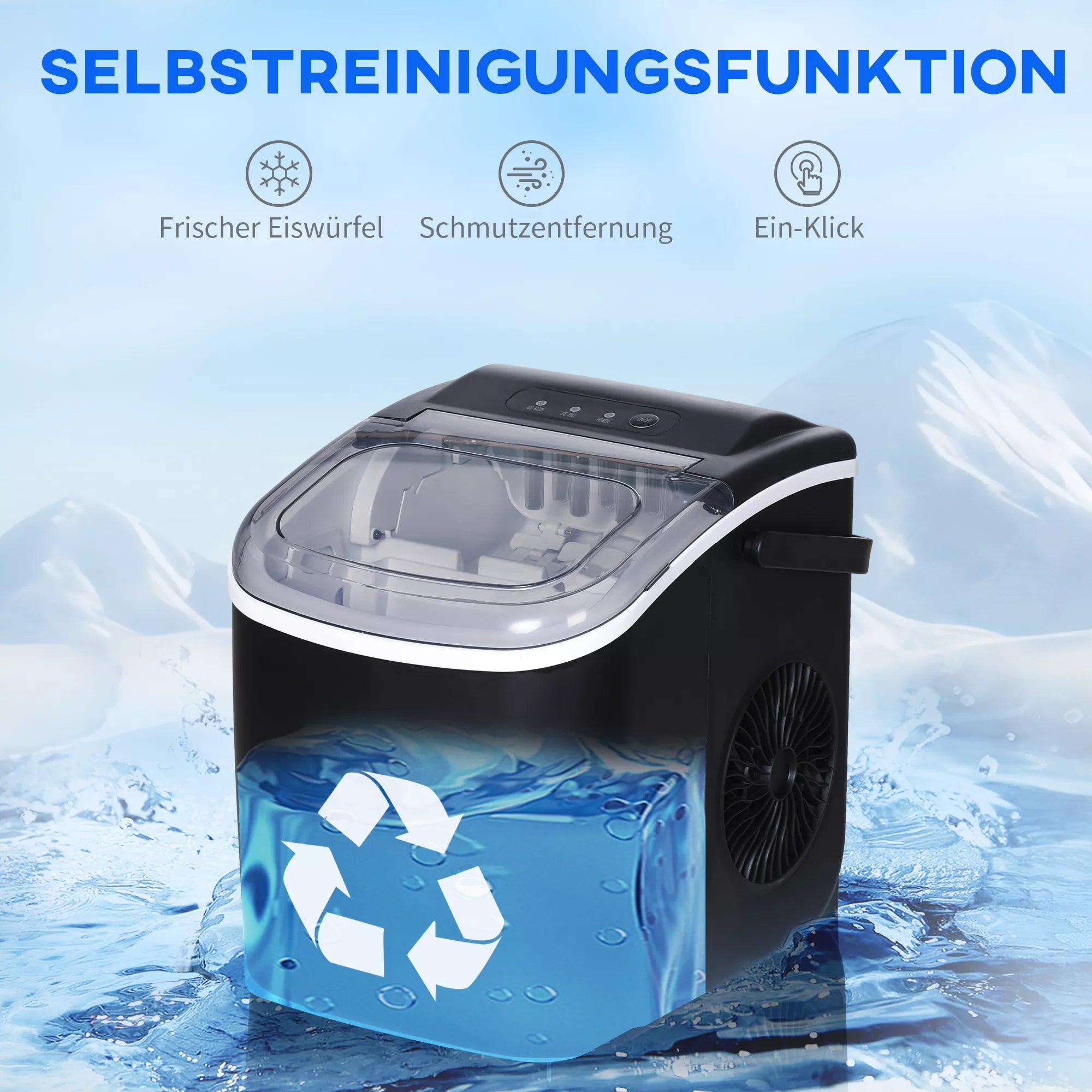 Ledo kubelių aparatas Ledo kubelių dozatorius Ledo kubelių gaminimo aparatas, 29,4 cm x 22,2 cm x 29 cm, juodas