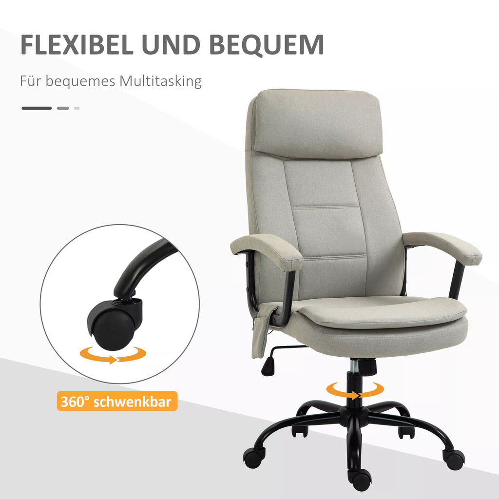 Biuro kėdė Masažinė aukščio reguliuojama vadovo kėdė Žaidimų kėdė su masažo funkcija, ergonomiška sukiojama kėdė Masažinė kėdė Juosmens masažas Lino tekstūra Smėlio spalva 63 x 70 x 112-121 cm
