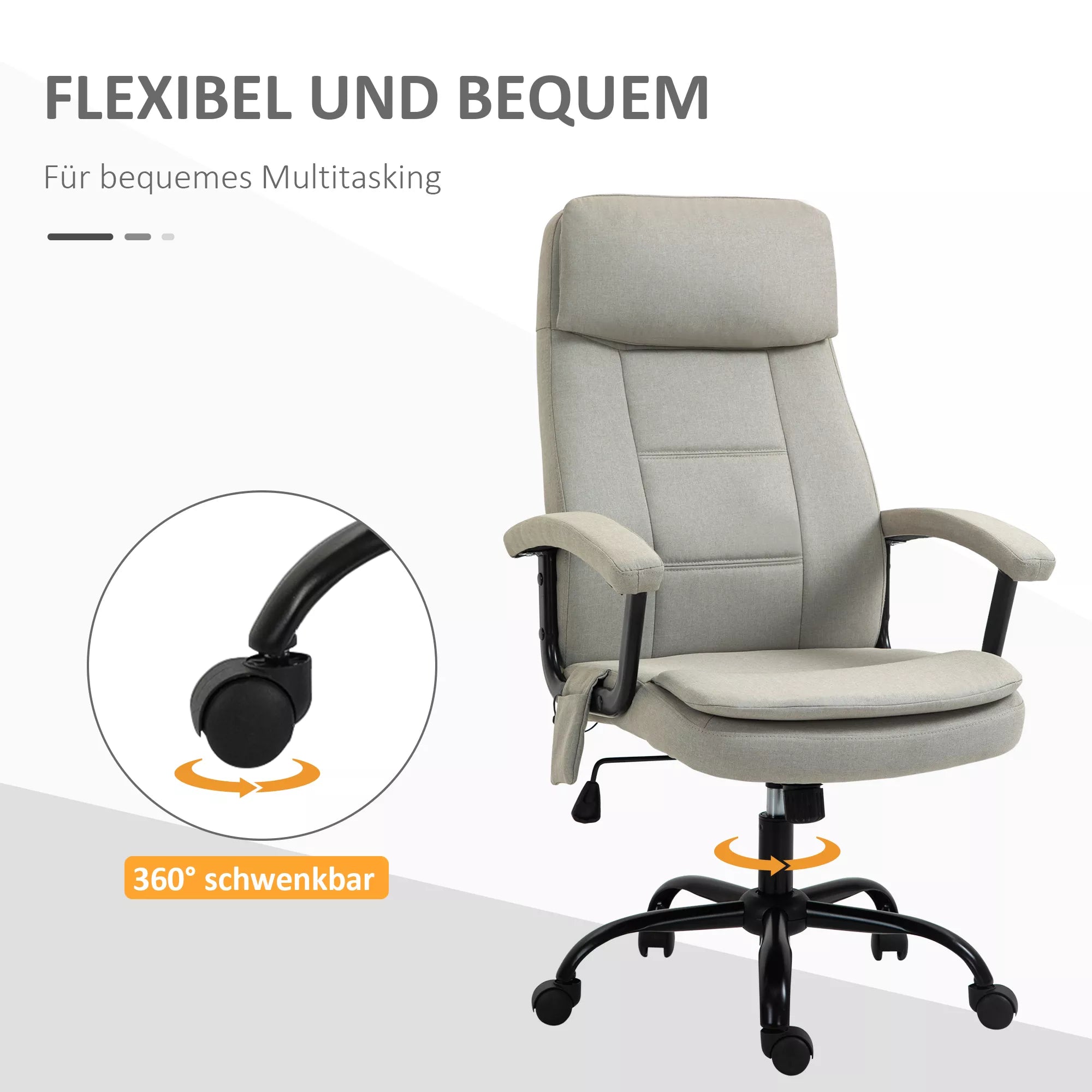 Biuro kėdė Masažinė aukščio reguliuojama vadovo kėdė Žaidimų kėdė su masažo funkcija, ergonomiška sukiojama kėdė Masažinė kėdė Juosmens masažas Lino tekstūra Smėlio spalva 63 x 70 x 112-121 cm