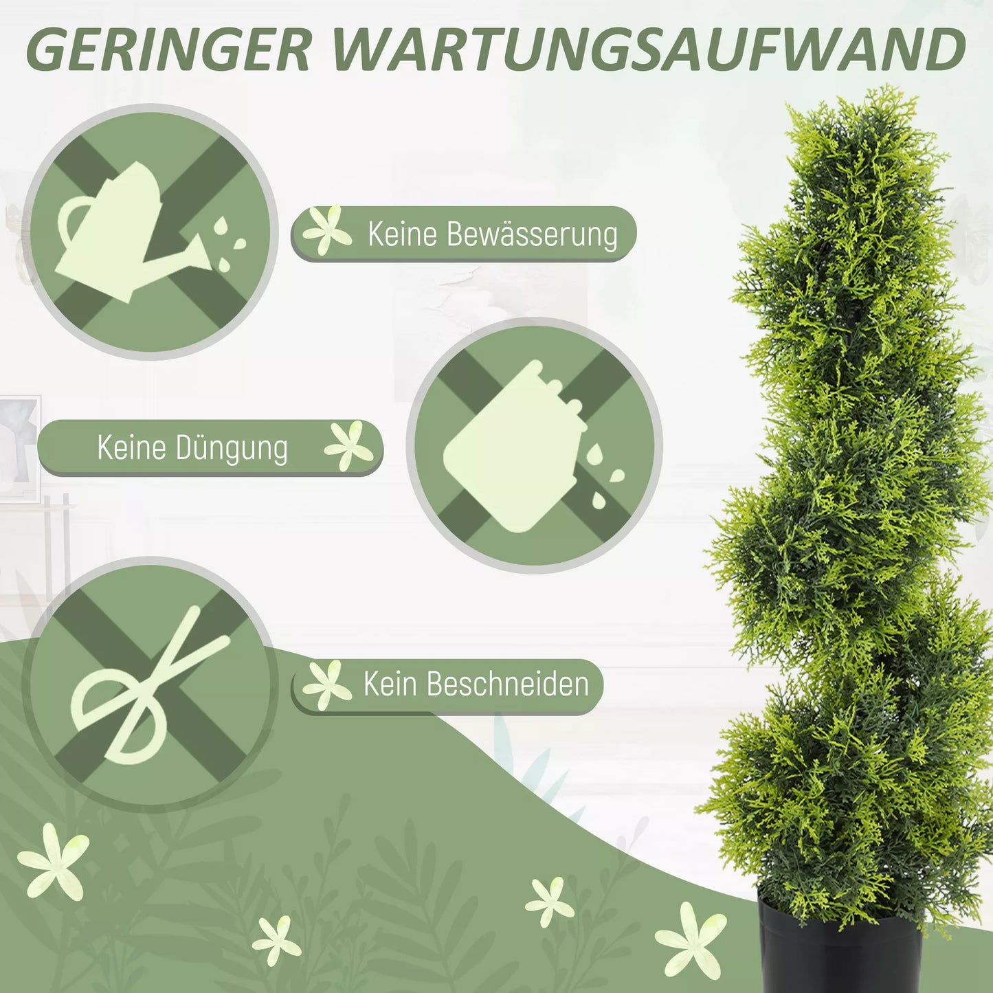 Dirbtinė kiparisė 90cm, spiralinės formos dirbtinis augalas, plastikinis augalas vazone, moderni dekoracija