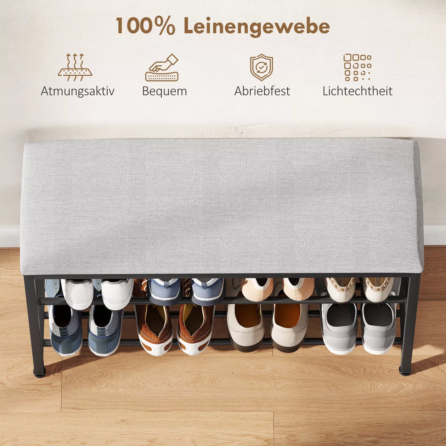 Batų suolas su sėdyne, suolas su daiktadėže, batų lentyna su 2 atviromis lentynomis, suolas 81 x 31 x 50 cm Juodas