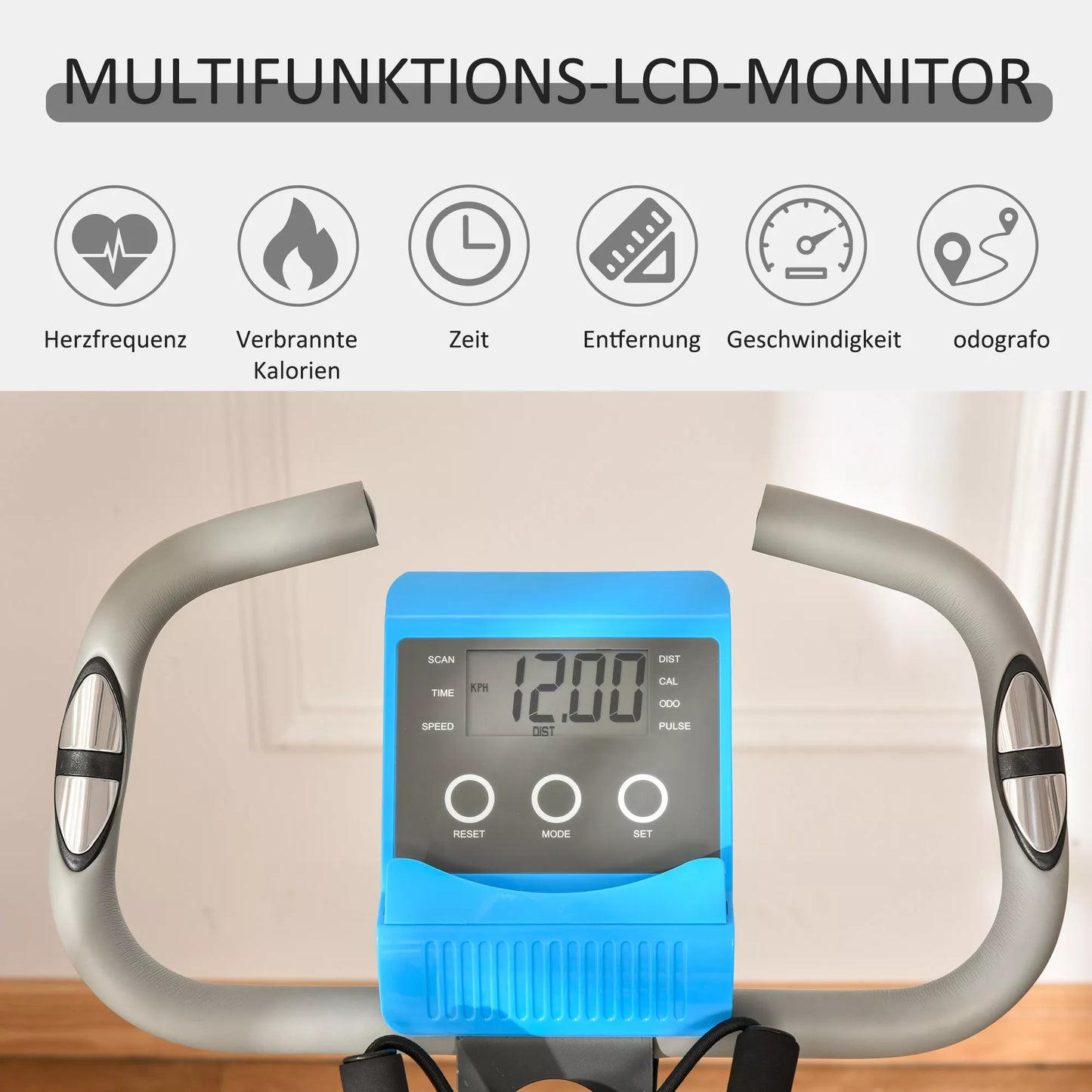 X-Bike 2-in-1 dviratis treniruoklis su LCD ekranu, širdies ritmo matuokliu, sulankstomas namų treniruoklis su 8 lygių magnetine varža, 1 pora tempiamųjų trosų, plienas, mėlynas, 105x48x118 cm