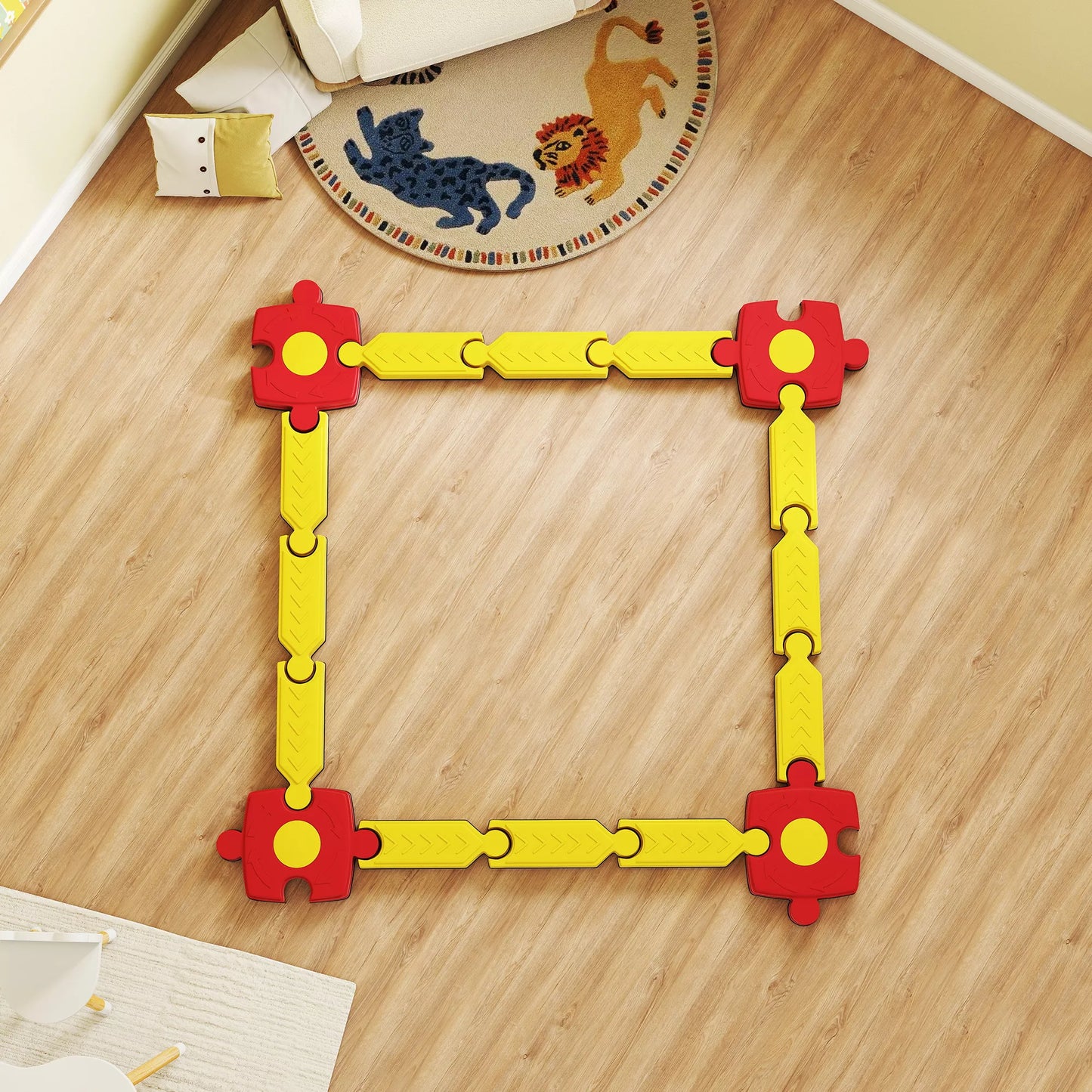 Vaikams skirta laisvai konstruojama plastikinių judriųjų sijų, lanksčių dalių, geltonos+raudonos spalvų rinkinys