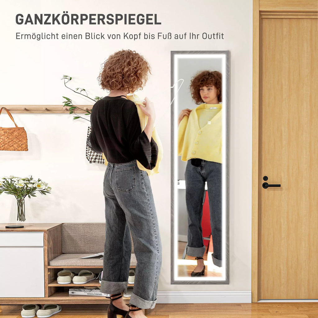 Grindinis veidrodis su LED apšvietimu, 40 x 160 cm, pilkas