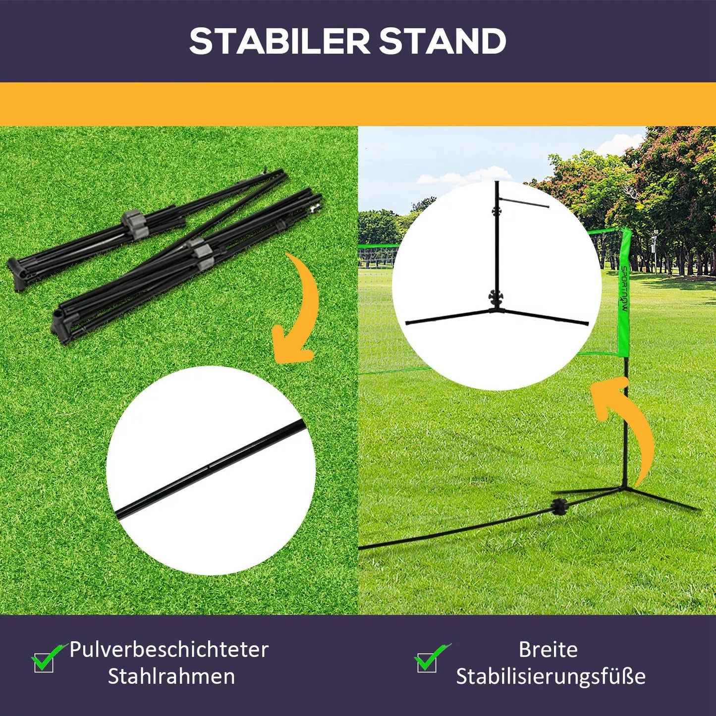 Badmintono rinkinys su 2 raketėmis, 3 plunksniniais kamuoliukais, reguliuojamas aukštis 107-155 cm, Juoda-Žalia