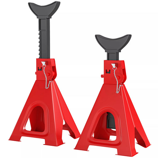 Atraminis stovas 6 tonų keliamosios galios, 2 vnt., su 2 fiksavimo kaiščiais, reguliuojamas aukštis, raudonas