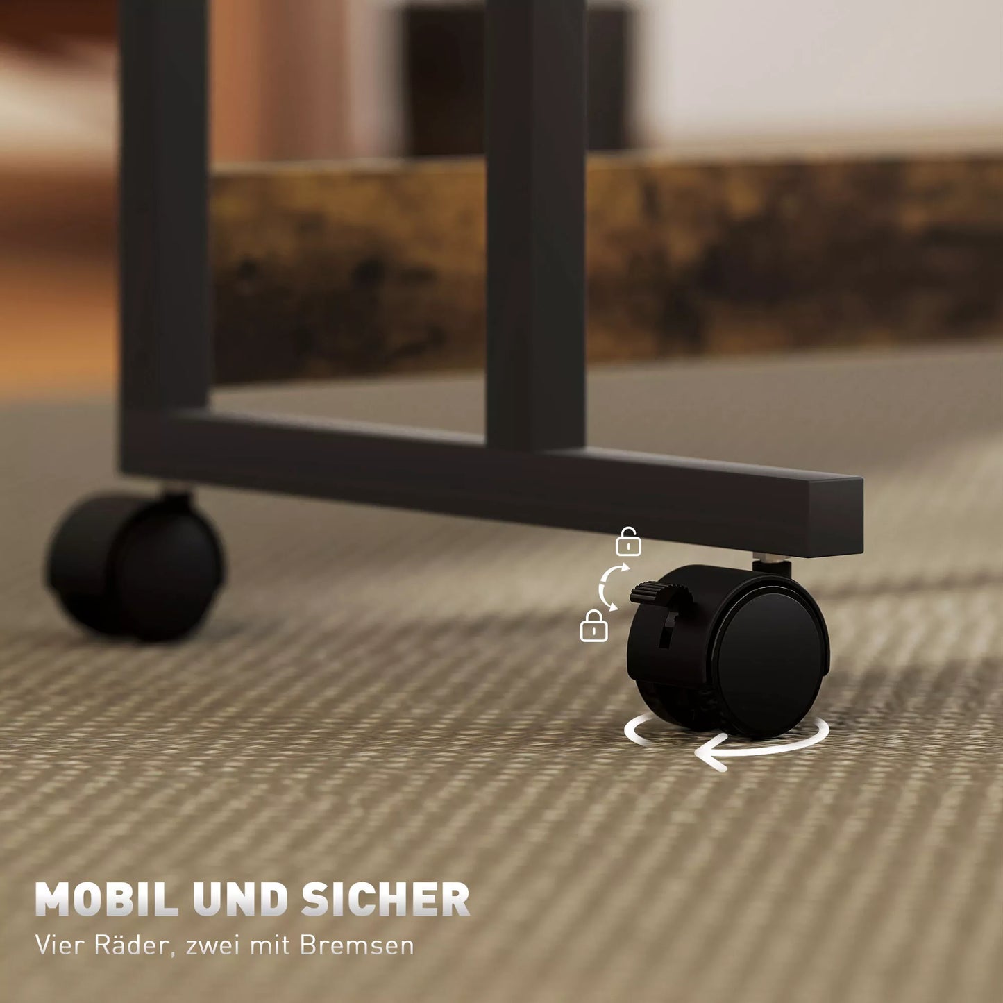 Reguliuojamo aukščio stovimas rašomasis stalas su pakreipiama stalviršiu, ratukais, laikymo lentyna, skirtas rašyti, skaityti, piešti, rudas