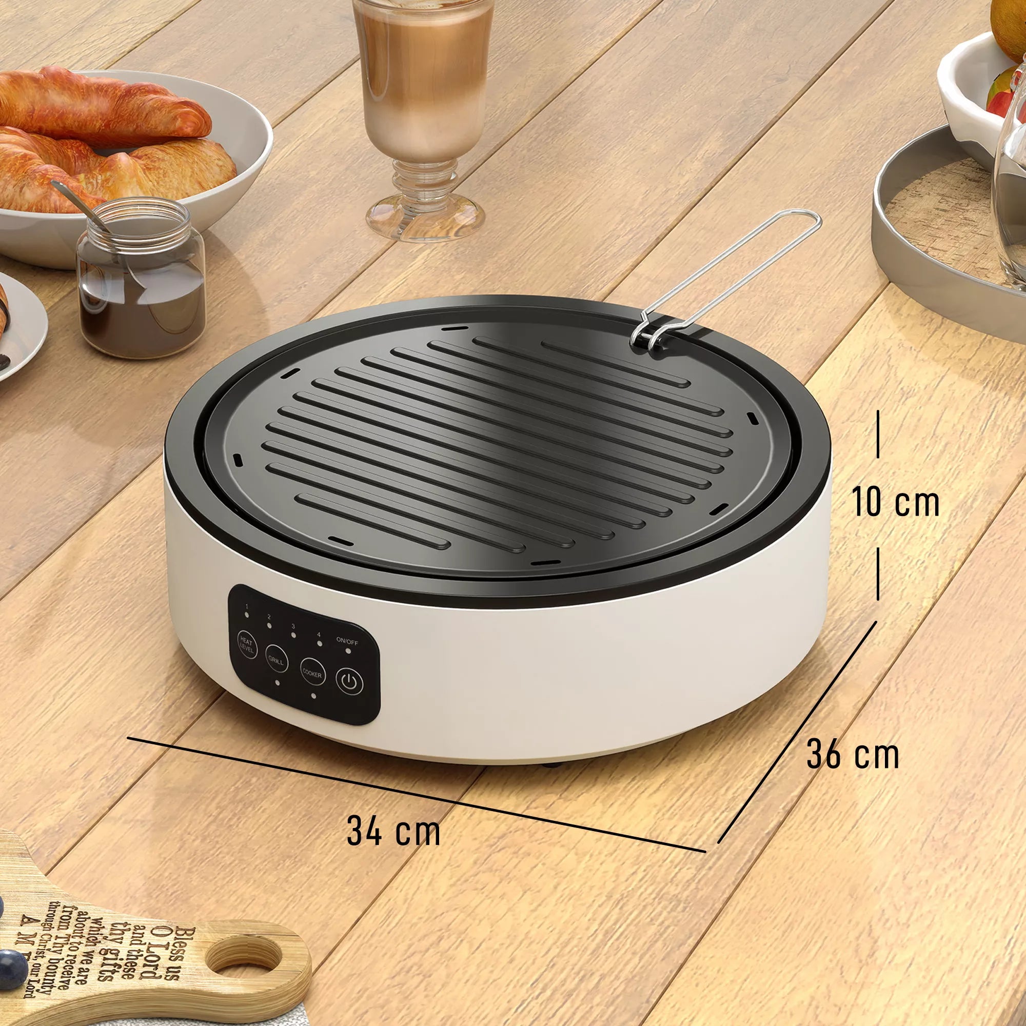 Dviguba keraminė kaitlentė, 2-in-1 dizainas, virimui ir kepimui, 2000 W, 4 kaitinimo lygiai, LED ekranas, riebalų surinkimo dėklas, balta spalva