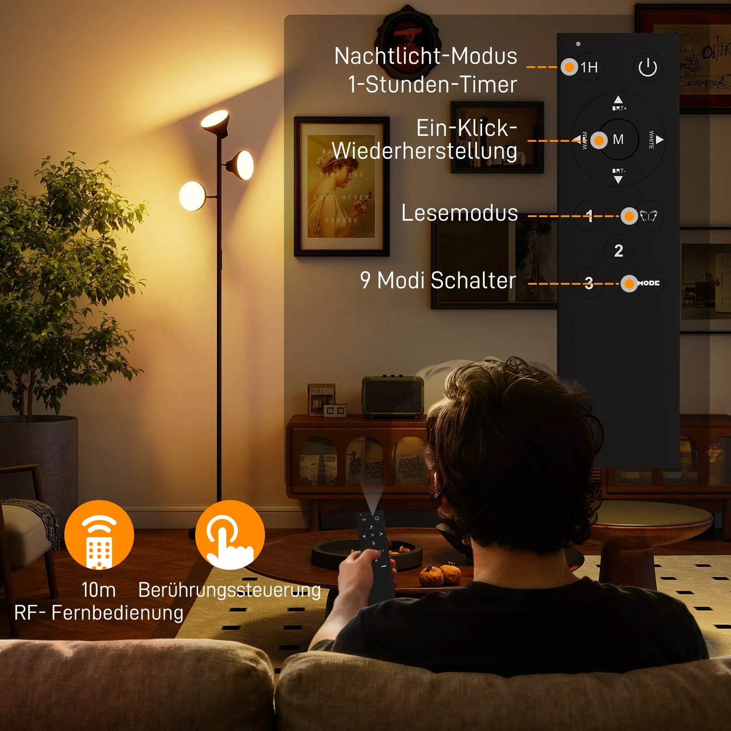 Reguliuojamas stovas su skaitymo lempa, stovas RGB spalvų keitimas su nuotolinio valdymo pultu, jutiklinis valdymas, 3 pasukamos galvutės, juodos spalvos