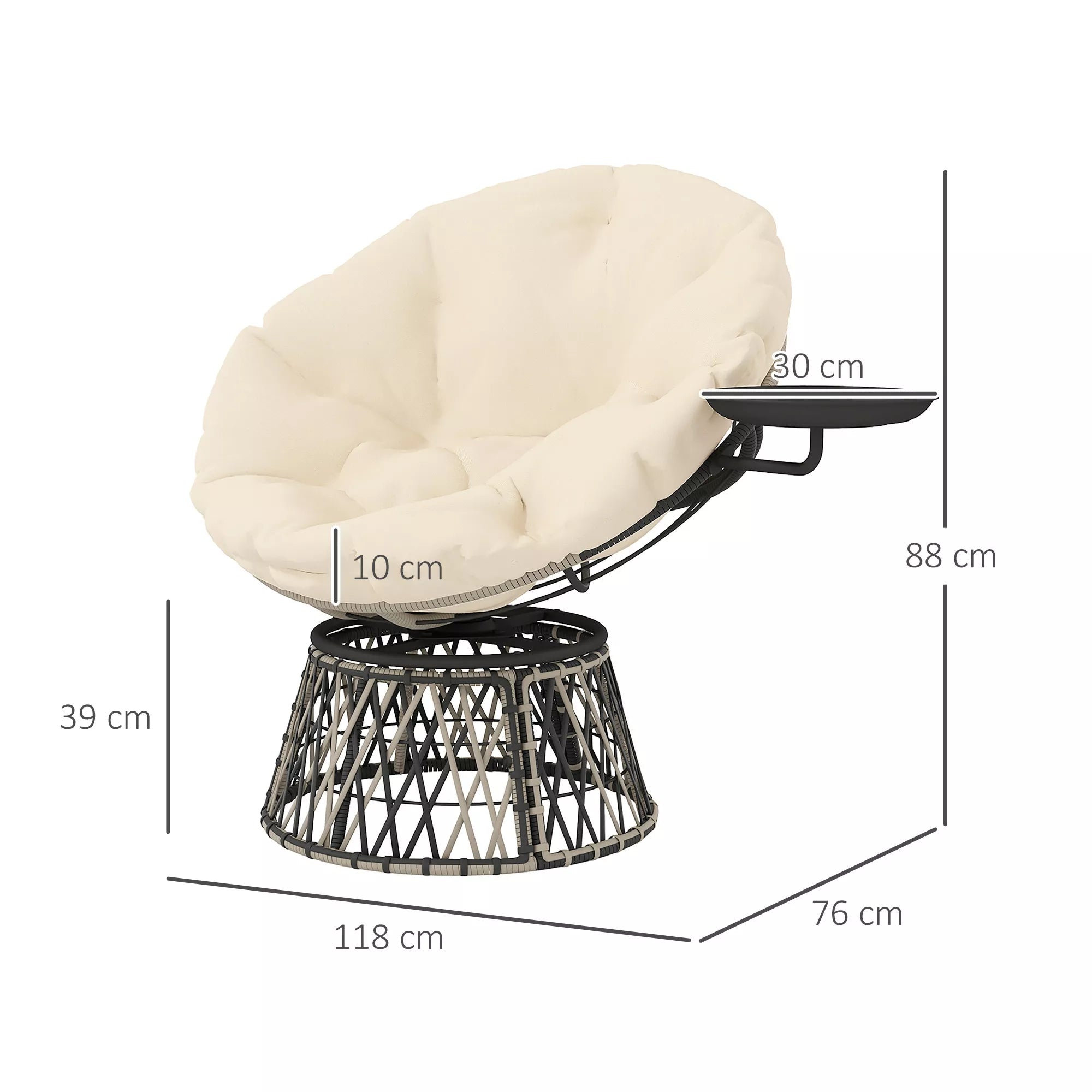 Papasansessel Rattan 360° sukiojamas krepšinio kėdė su pagalvėle Skersmuo 90 cm apvalus smėlio spalvos