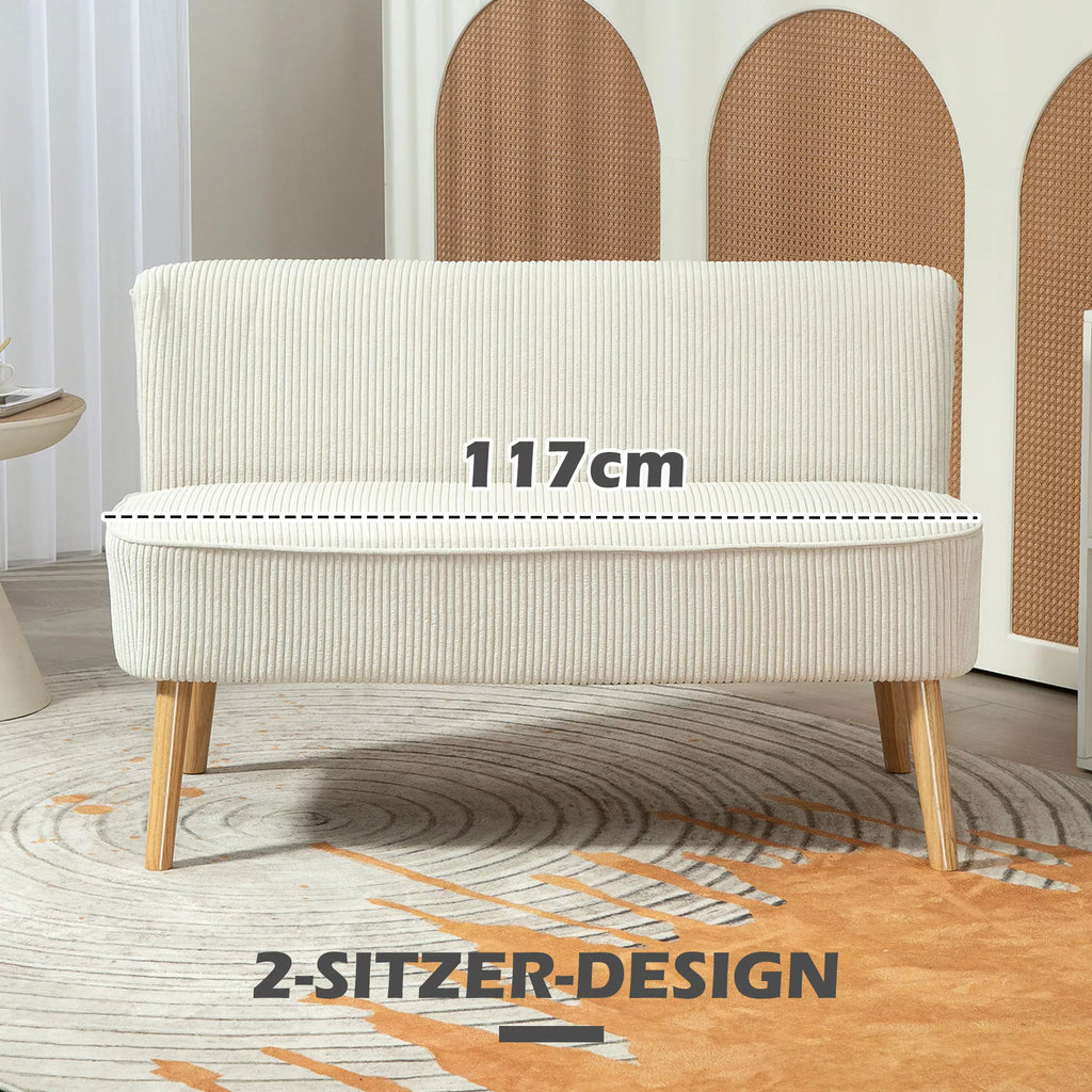 Dvivietė sofa, 117 cm pločio, kreminė balta
