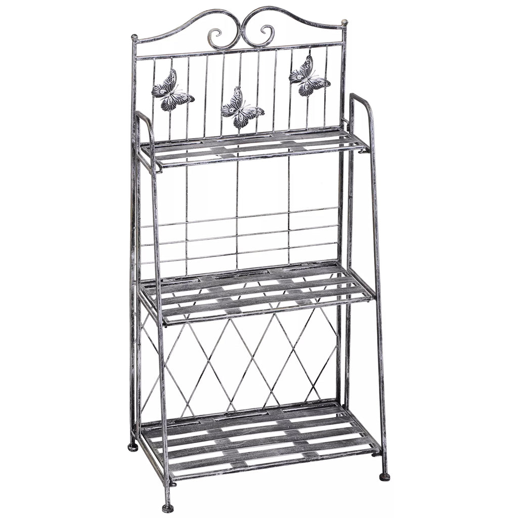Augalų stovas Augalų stovas Gėlių stovas Gėlių laiptai Sodo stovas 3 lygiai Metalo sidabrinės spalvos 44 x 25 x 96 cm