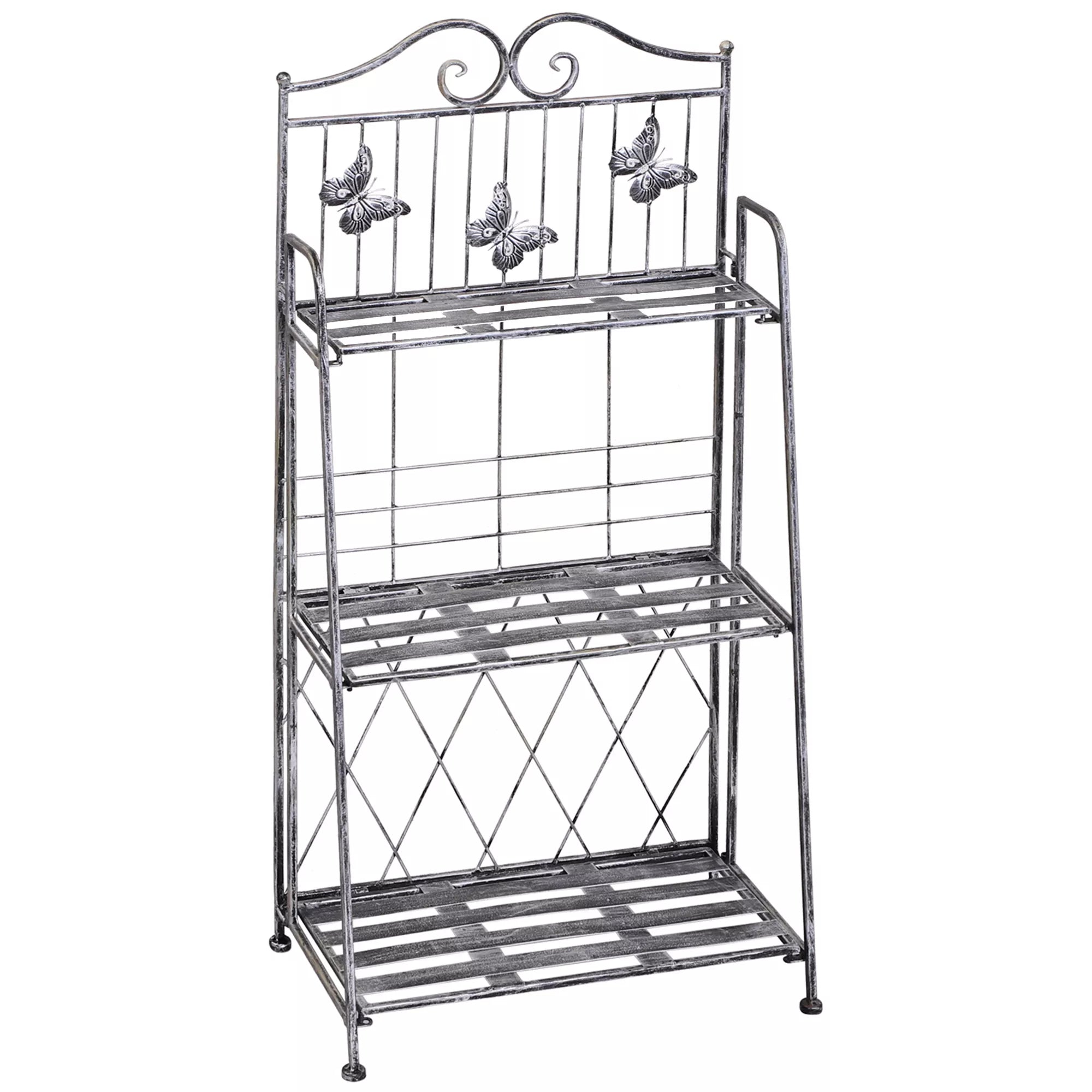 Augalų stovas Augalų stovas Gėlių stovas Gėlių laiptai Sodo stovas 3 lygiai Metalo sidabrinės spalvos 44 x 25 x 96 cm