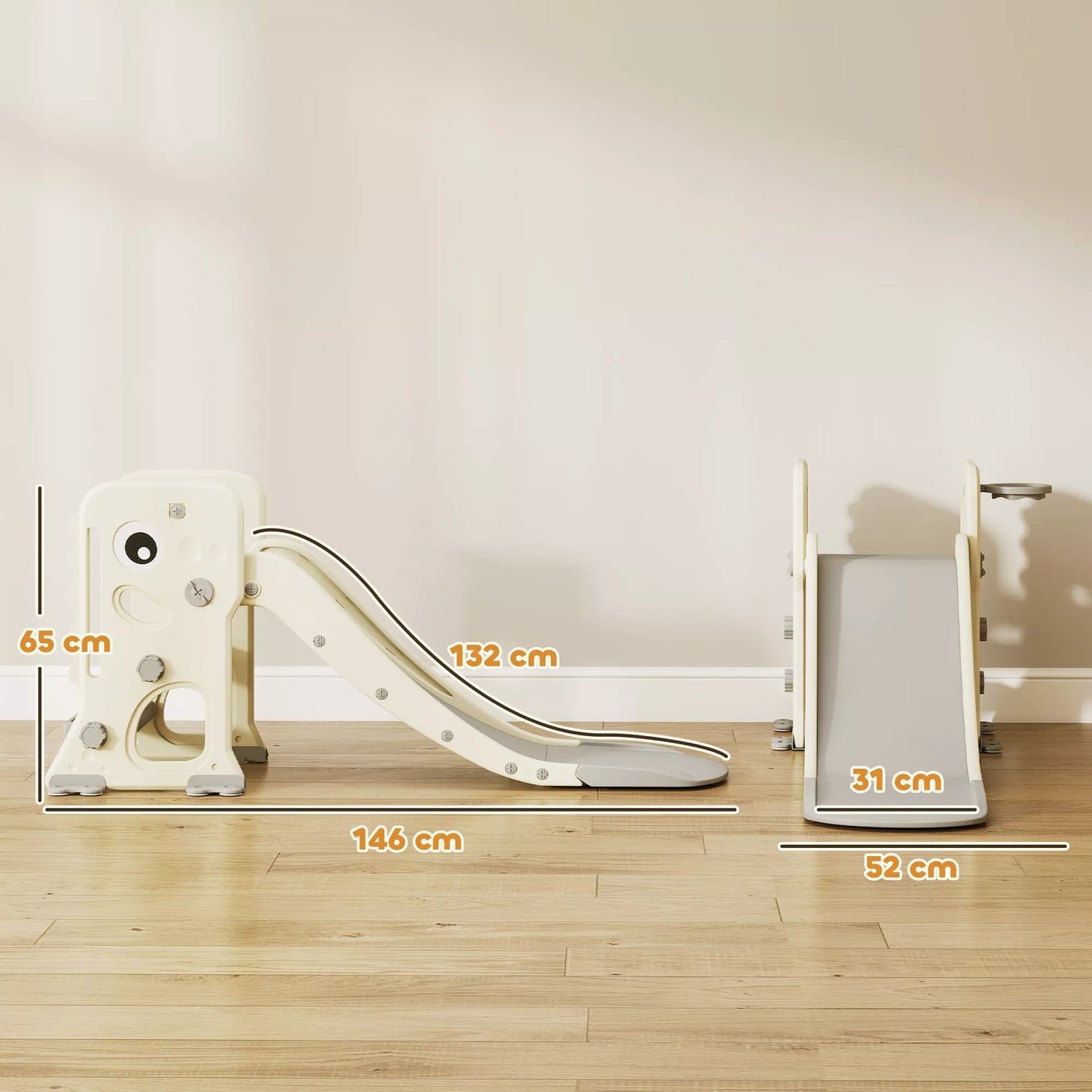 3in1 vaikiška čiuožykla su laipiojimo aikštele, krepšinio lanku ir kamuoliu, sulankstoma vidinė mažylių čiuožykla vaikams nuo 2 iki 5 metų