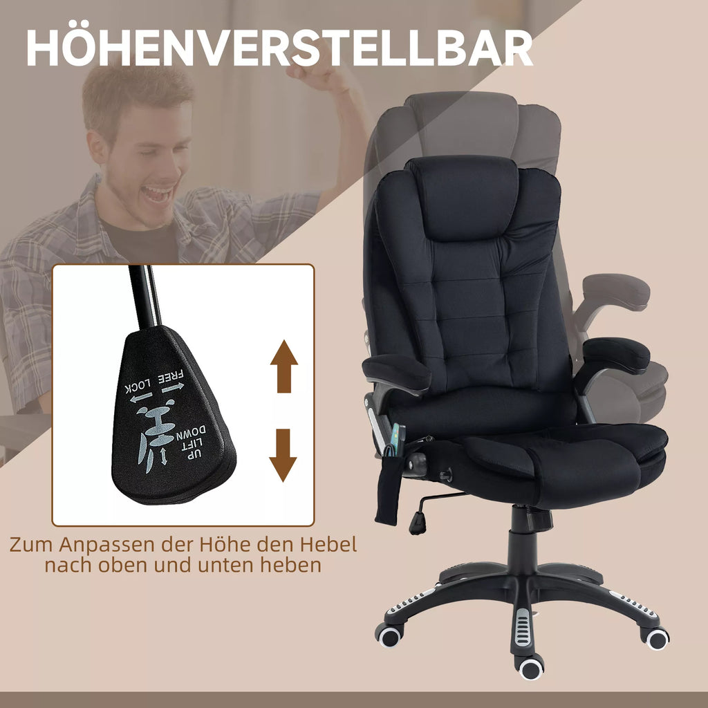 Biuro kėdė su masažo ir šildymo funkcija, ergonomiška, reguliuojamo aukščio, juoda