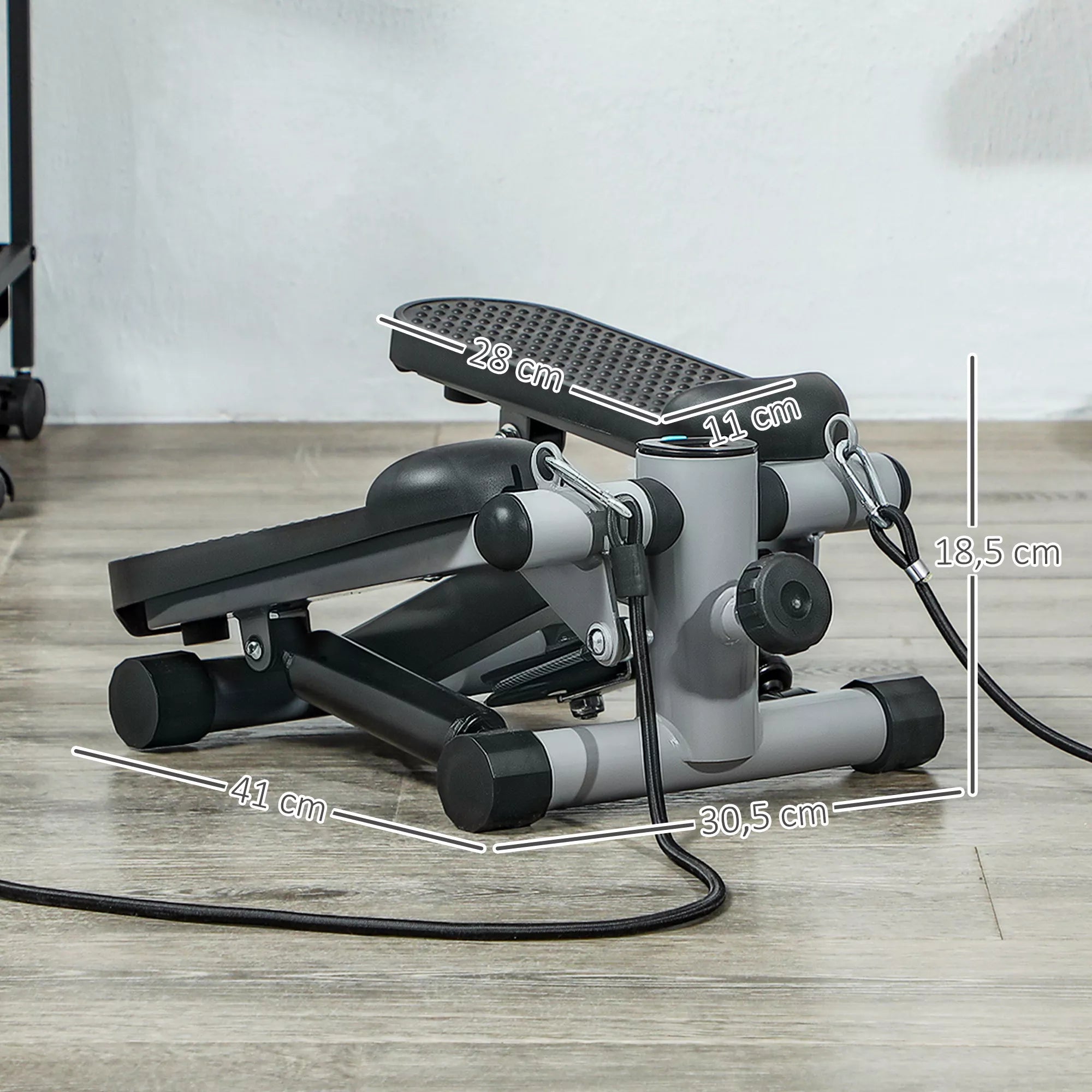 2in1 Mini treniruoklis namams su Power Ropes, LCD ekranu, Up-Down Swing Stepper, 41 x 30,5 x 18,5 cm, pilkos spalvos