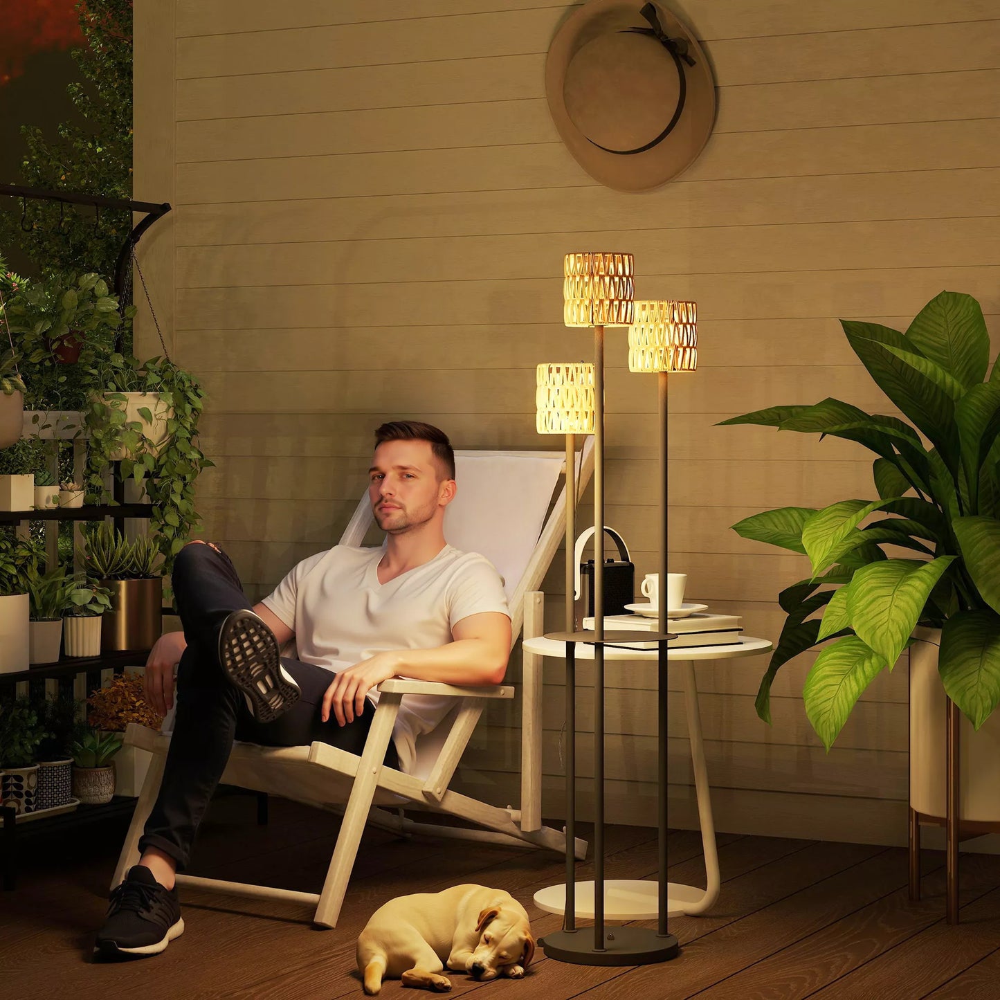 Saulės pastatomas šviestuvas Rotango, saulės šviestuvai su šviesos jutikliu, 3 šviestuvai, Boho stiliaus saulės lempa IP44 Ø37 x 144 cm