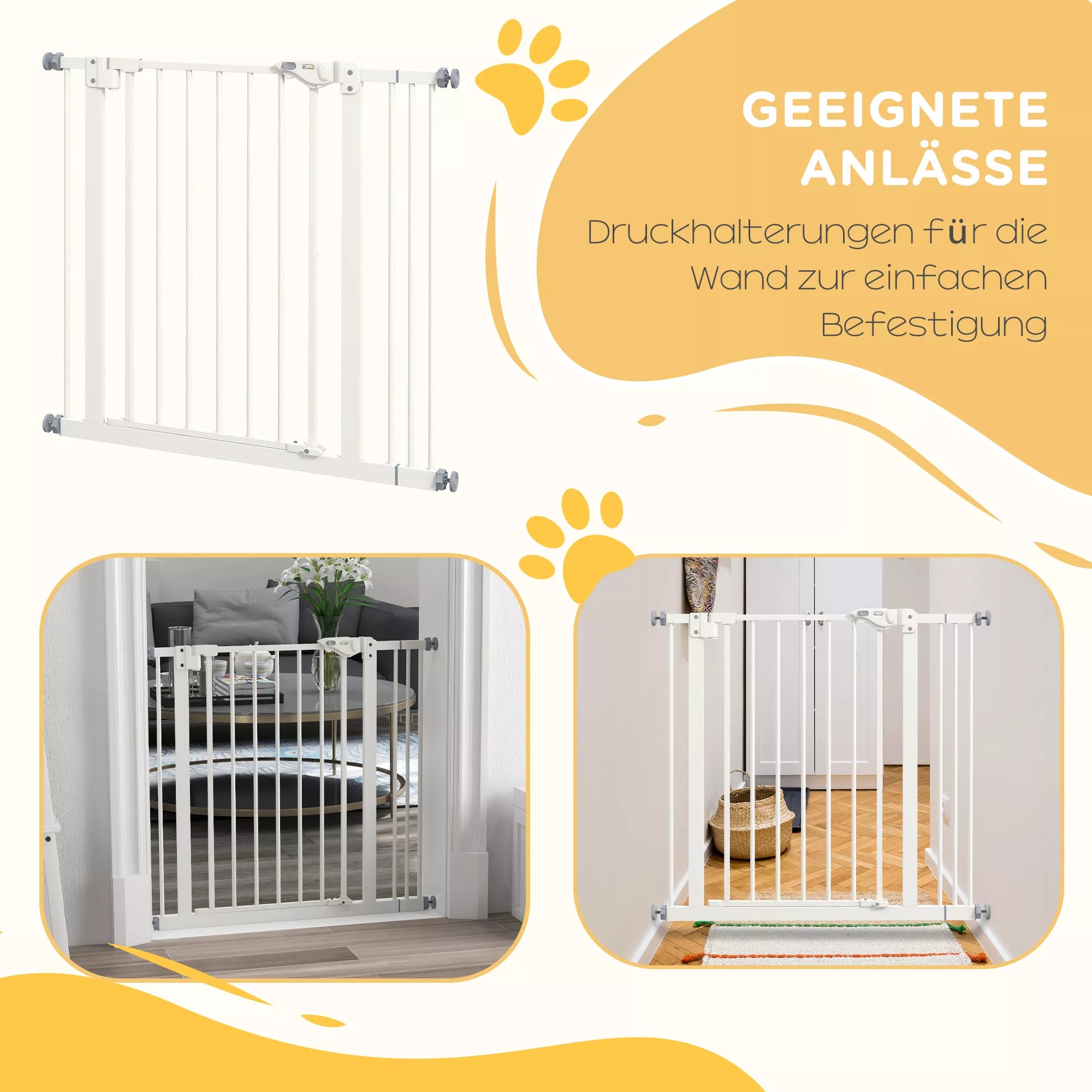 Durų apsauginės grotelės šunims, užtvaros, apsauginės grotelės naminiams gyvūnams, metalas, plastikas, 74–87 cm, baltos spalvos