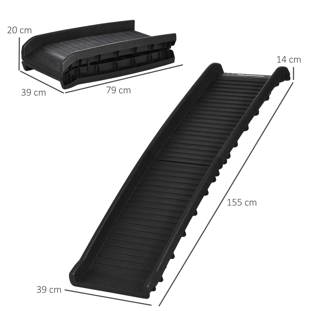 Šunų rampa, nešiojama gyvūnams skirta automobilinė rampa, sulankstoma, plastikinė, juoda, 155 x 39 x 14cm
