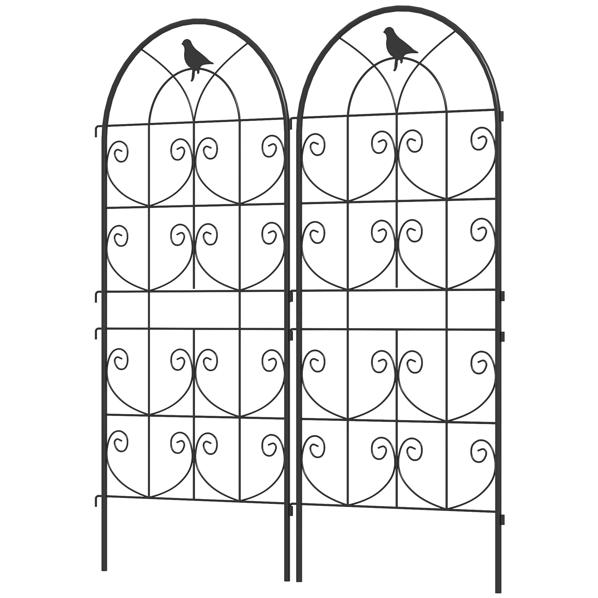 Dekoratyvinės sodo atramos vijoklinėms rožėms, dviejų dalių metalinis tinklelis su paukščių motyvais, 50x120 cm, juoda