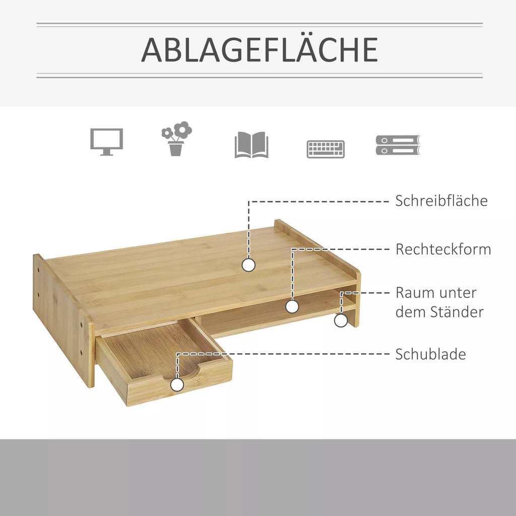 Monitorių stovas su stalčiumi Ekrano pakėlimas Monitorių stovas Ekrano stovas kompiuteriui, nešiojamam kompiuteriui, spausdintuvui 49 x 25,5 x 11,5 cm Natūralus