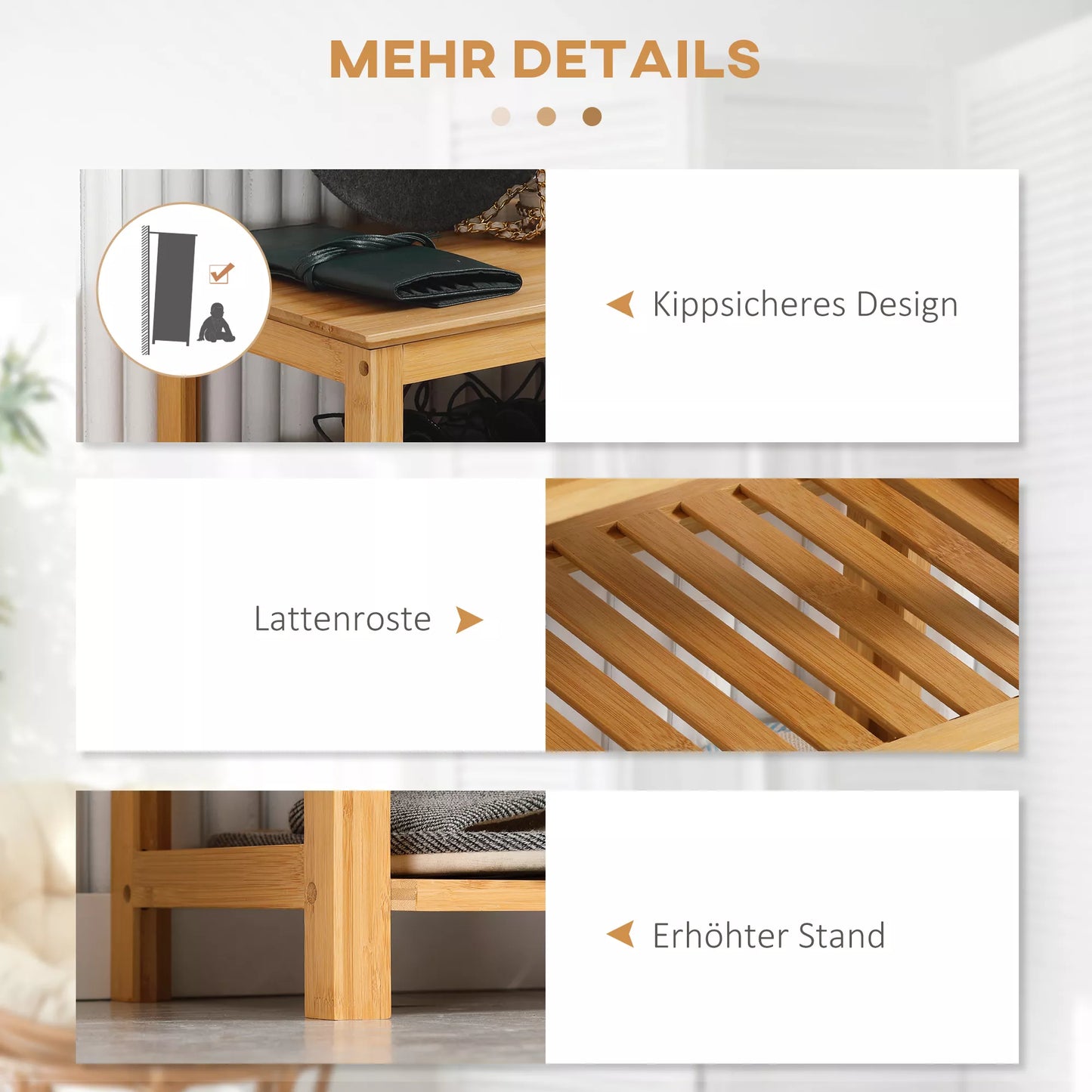 Batų lentynos su 4 lentynomis, bambukas, lamelių, iki 45 EU dydžio, natūralus