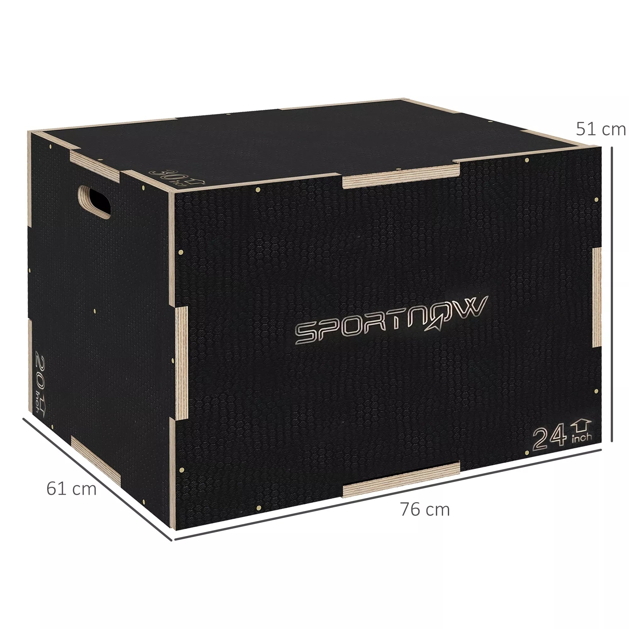 Plyo-Box/šokinėjančioji dėžė, tvirta, 76x61x51 cm, juoda, rankena 10x3,5 cm, iki 120 kg