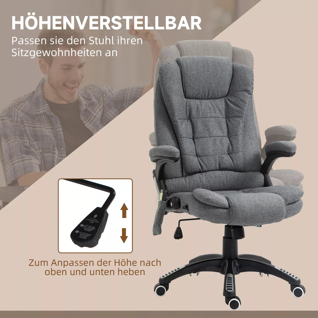 Biuro kėdė  Masažinė kėdė su šildymo funkcija, ergonomiška vadovo kėdė, aukščio reguliuojama sukiojama kėdė, žaidimų kėdė su masažu, tamsiai pilka, 68 x 72 x 110–120 cm