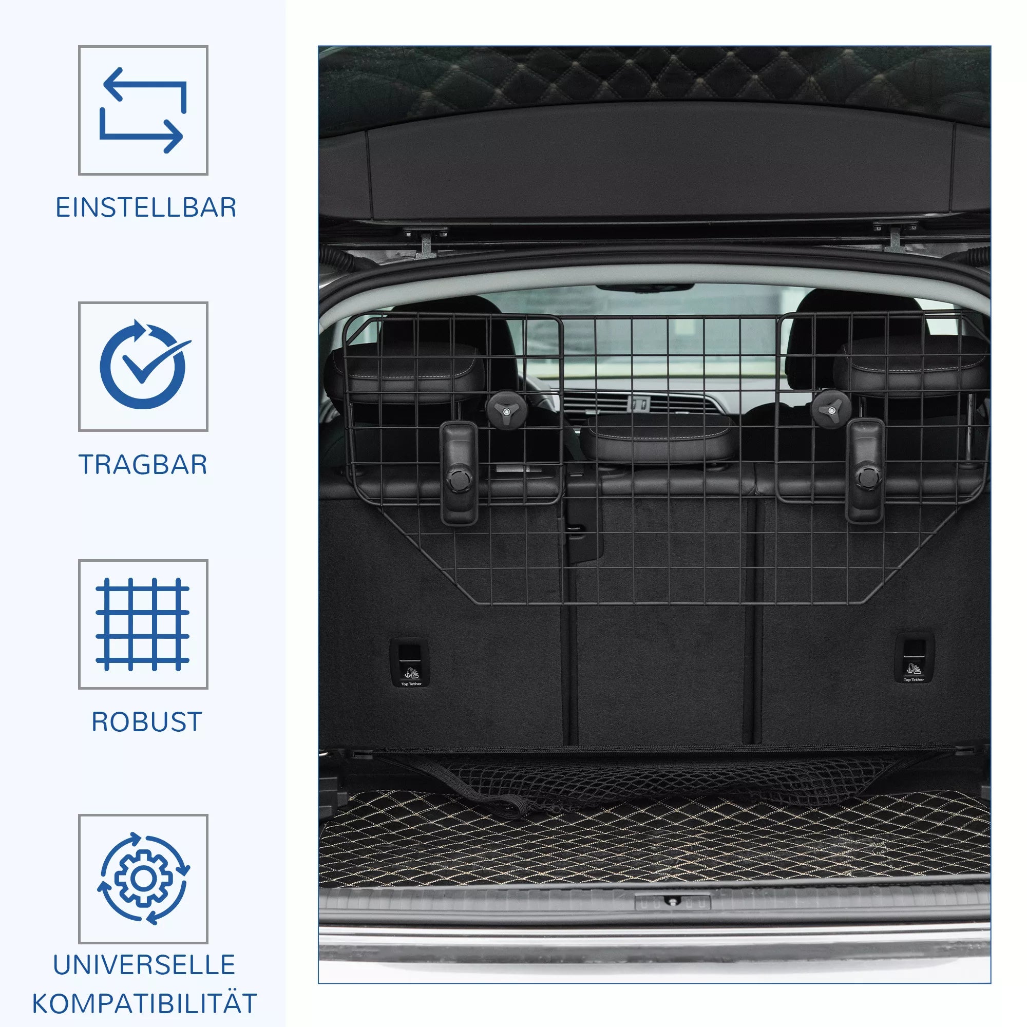 Šunų apsauginė grotelė Automobiliui Universalus bagažinės grotelė 90-120 cm reguliuojama Metalo