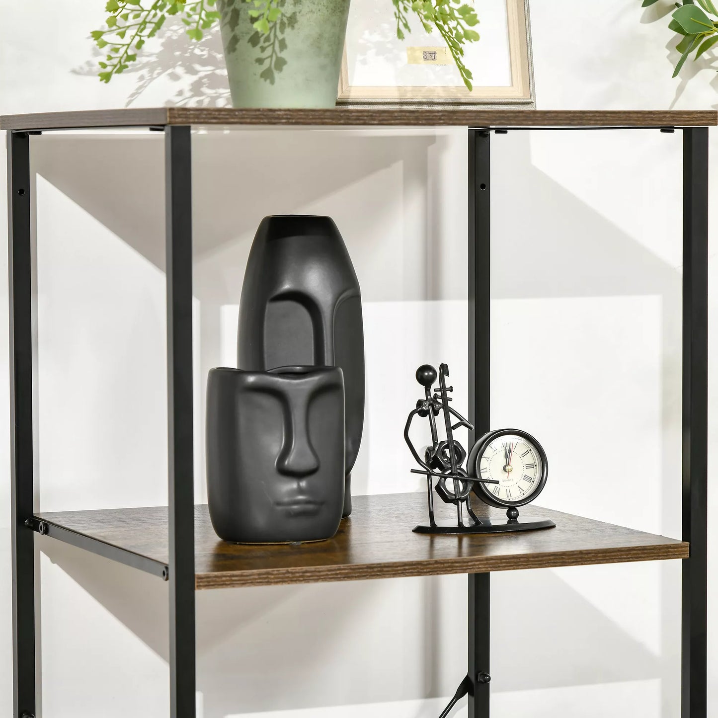 Saugojimo lentyna su stalčiais, atvira laikymo vieta, plieninis rėmas, reguliuojamos kojelės, 44x40x155 cm