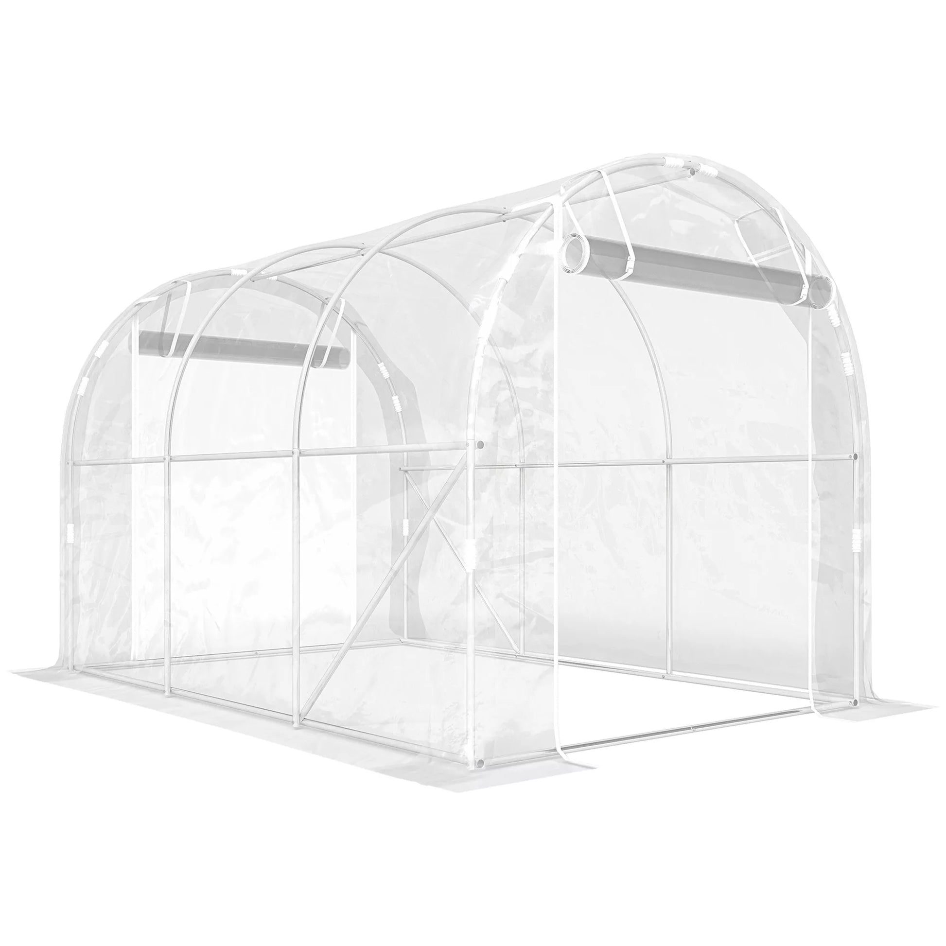 Polietileno tunelis-šiltnamis, įeinamas šiltnamis su cinkuoto plieno rėmu ir UV spinduliams atspariu PE danga, skaidrus