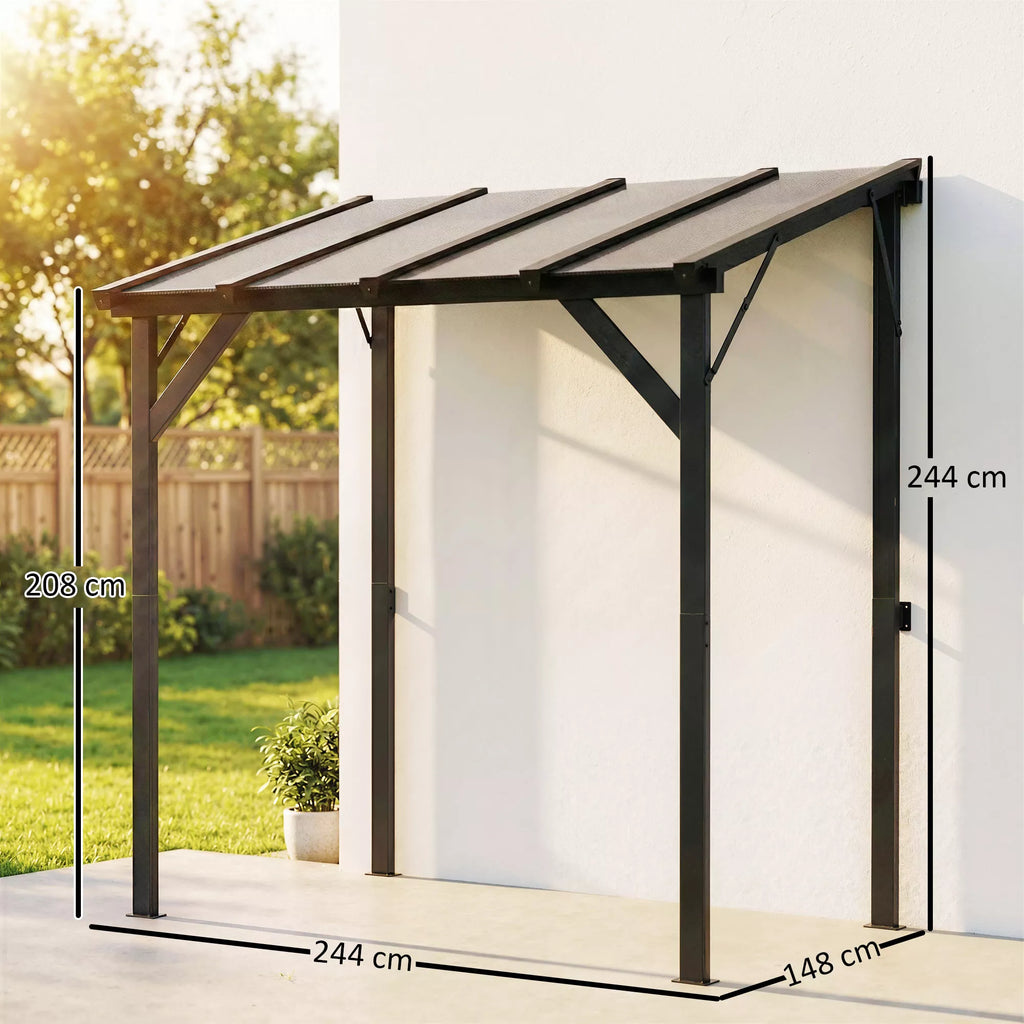 Grill paviljonas 2,44 x 1,48 m Sodo paviljonas su vienšlaičiu stogu, sodo pavėsinė su UV apsauga 50+ Tamsiai pilka