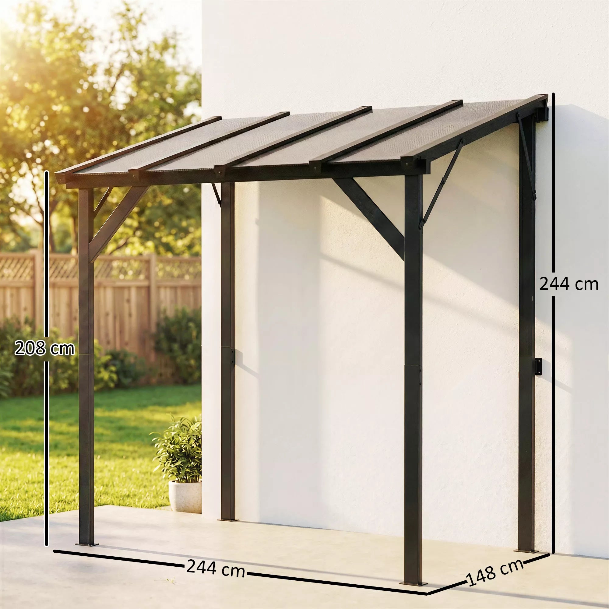 Grill paviljonas 2,44 x 1,48 m Sodo paviljonas su vienšlaičiu stogu, sodo pavėsinė su UV apsauga 50+ Tamsiai pilka