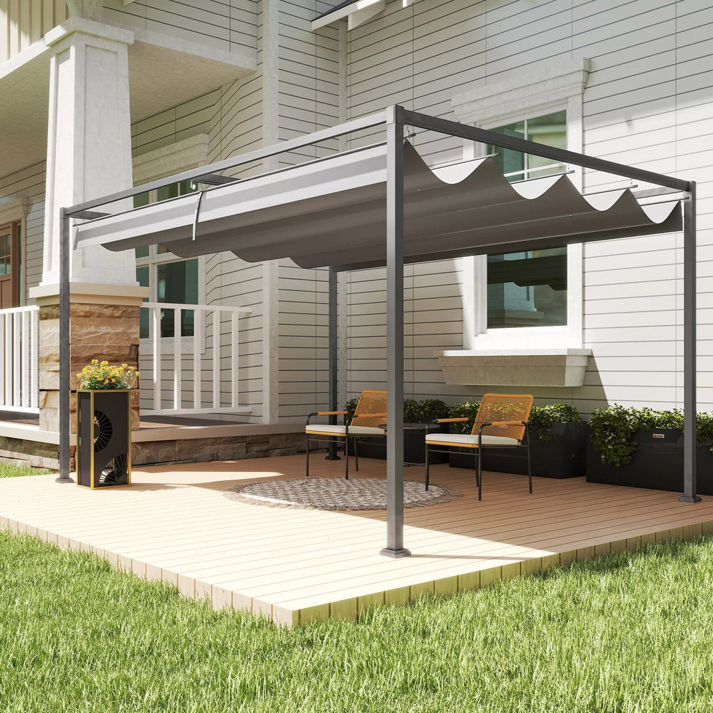 Pergola, tvirta saulės apsauga sodui, balkonui, terasai, pagaminta iš metalo ir plastiko, atspari UV spinduliams ir vandeniui, tamsiai pilkos spalvos