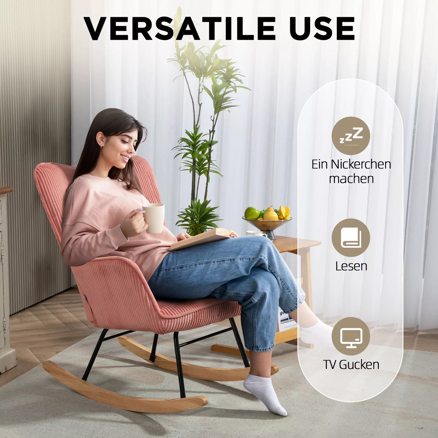 Supama kėdė, relaksacinis krėslas, supamas krėslas, atlaiko iki 120 kg, poliesteris, 98 x 71 x 101 cm, rožinė