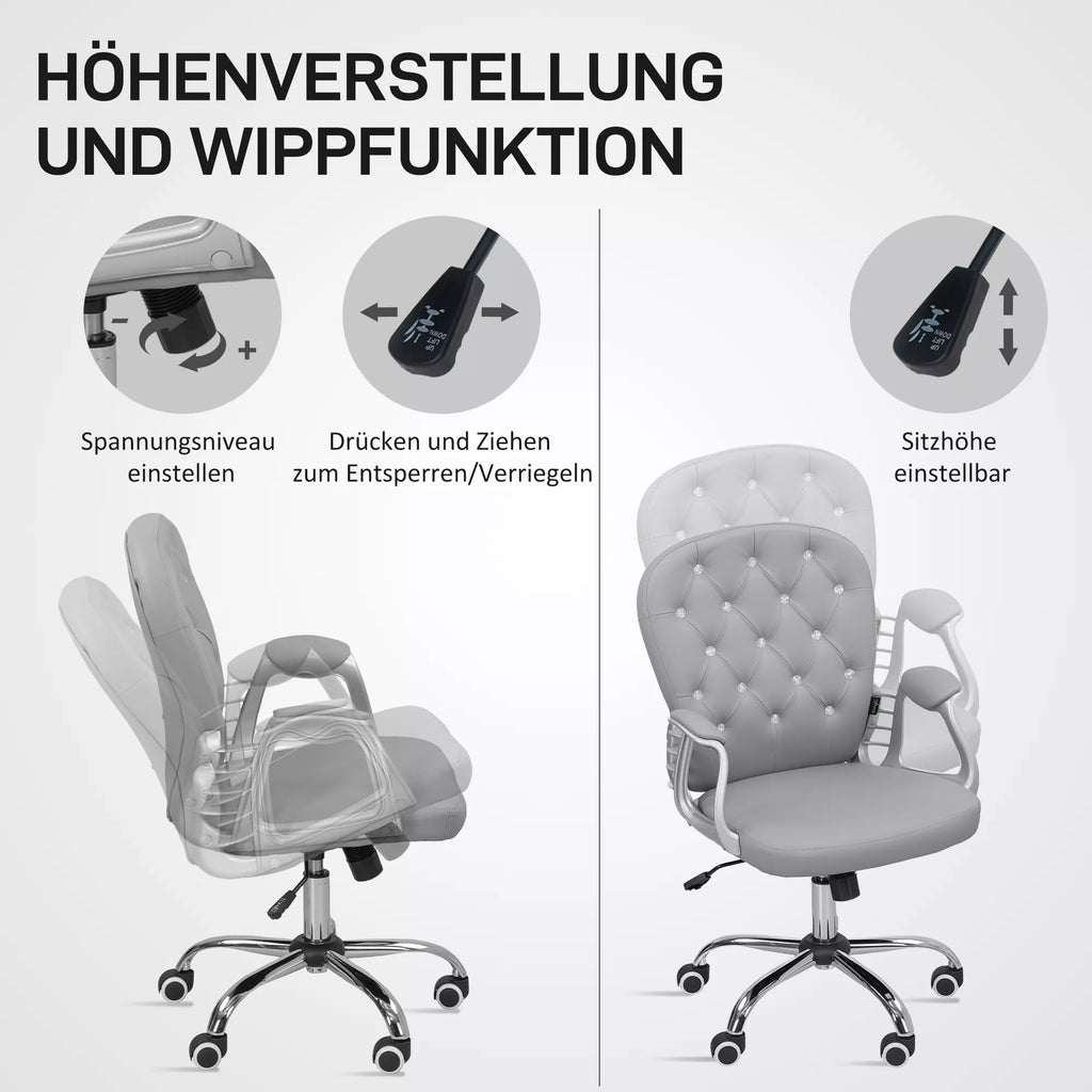 Biuro kėdė, ergonomiška darbo kėdė su porankiais, paminkštinta nugaros atrama, šviesiai pilka