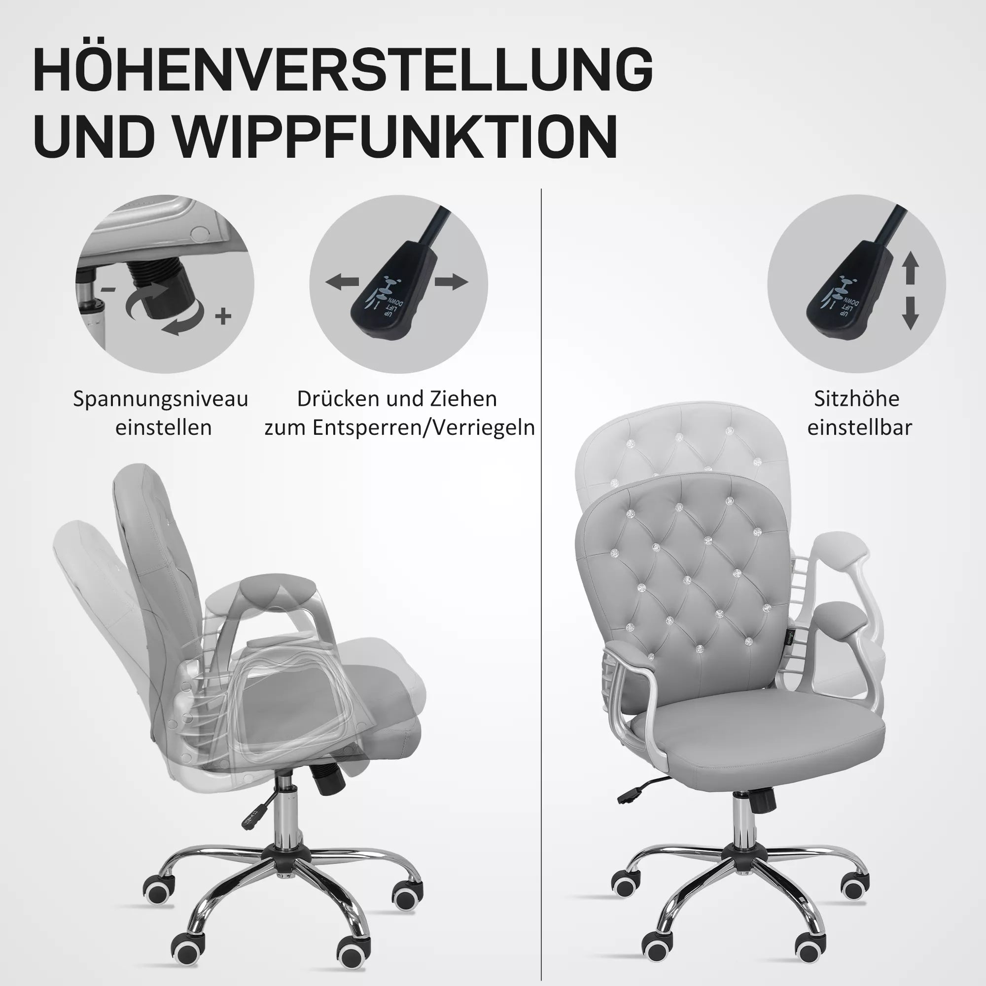 Biuro kėdė, ergonomiška darbo kėdė su porankiais, paminkštinta nugaros atrama, šviesiai pilka