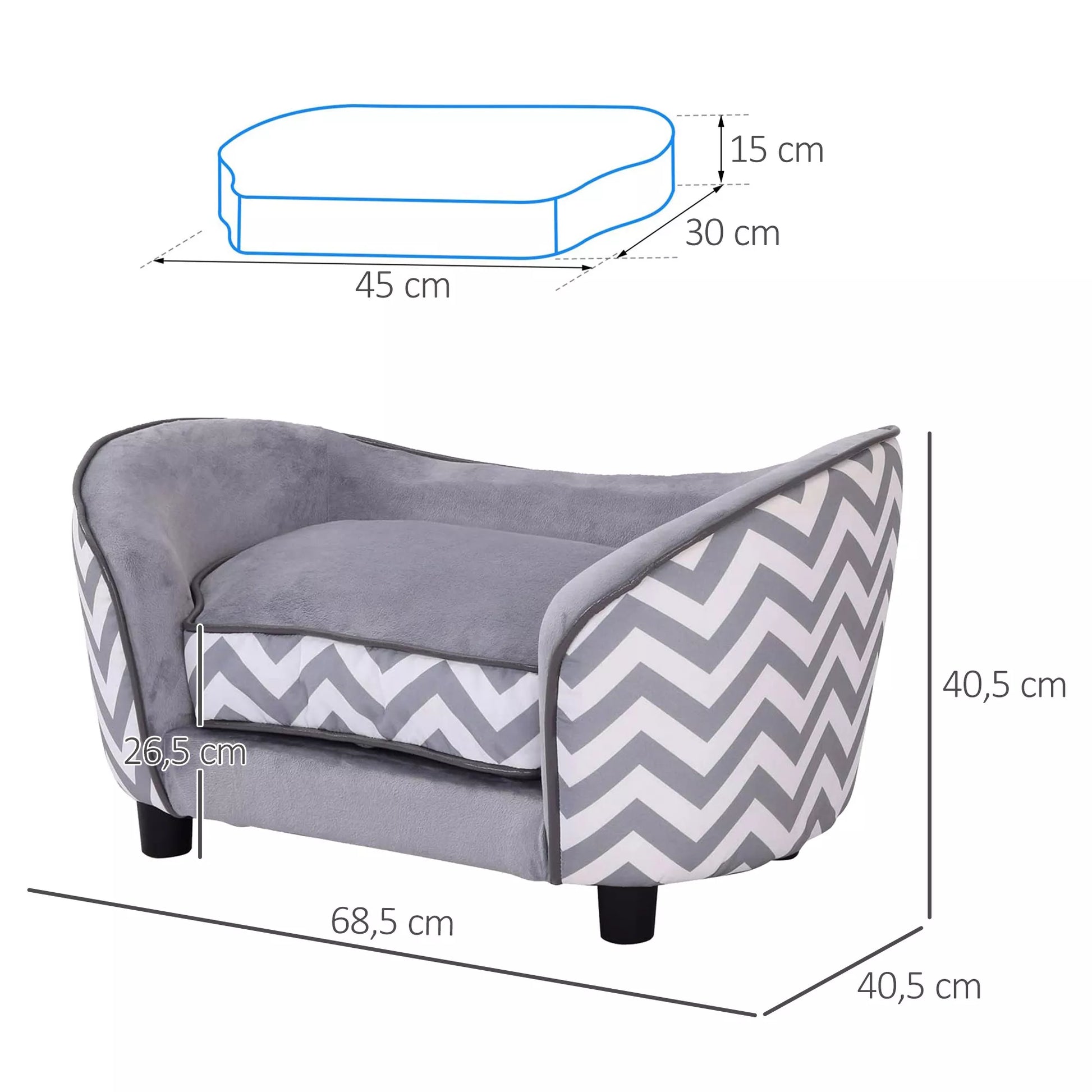 Naminių gyvūnų sofa Šunų sofa Šunų lovos Šunų čiužiniai Katės pagalvės Minkštos medžio putų pilkos spalvos 68,5 x 40,5 x 40,5 cm