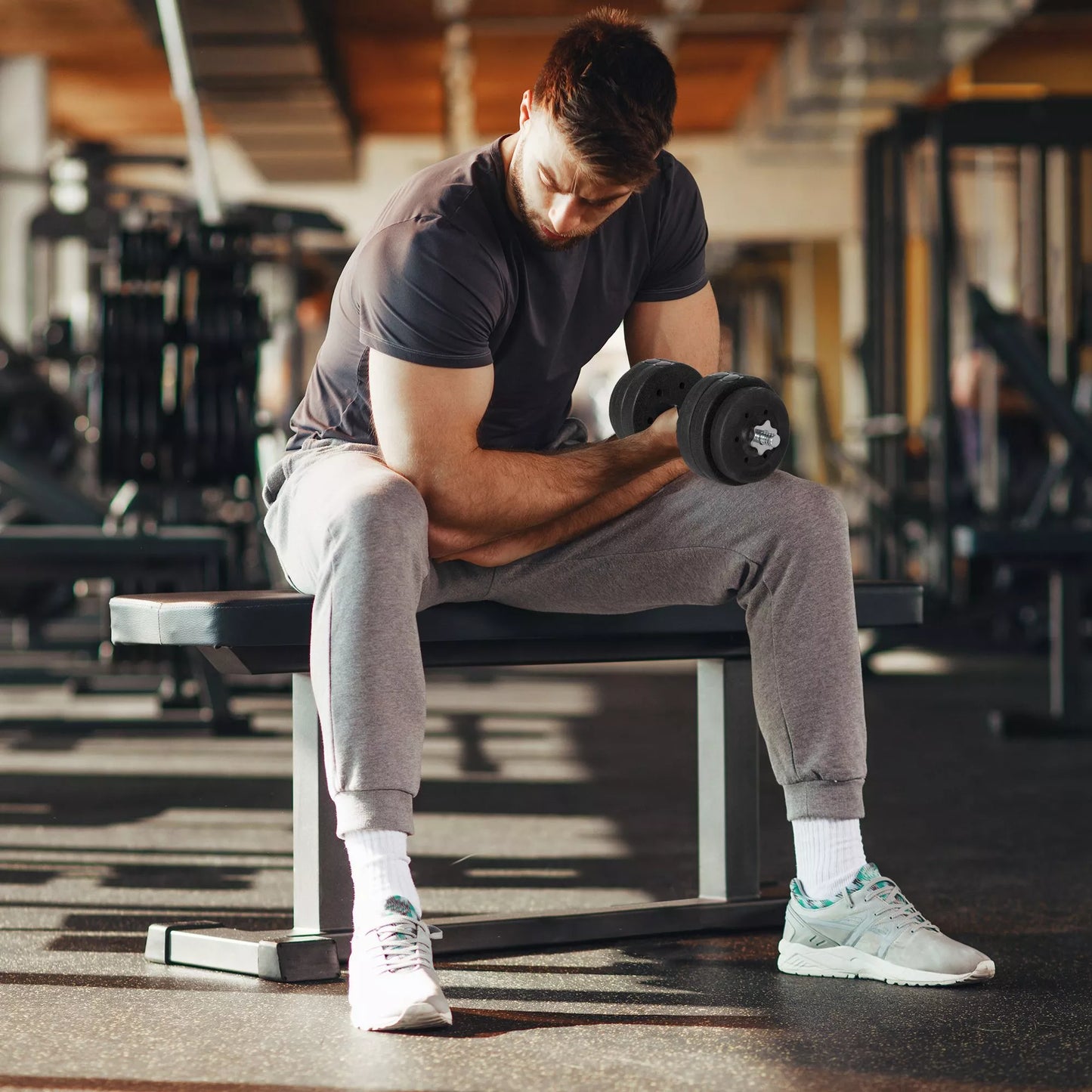 Hantelių rinkinys 30KG, su svoriais namams, biurui, sporto salei, plienas, dirbtinė oda, juoda, jėgos treniruotėms