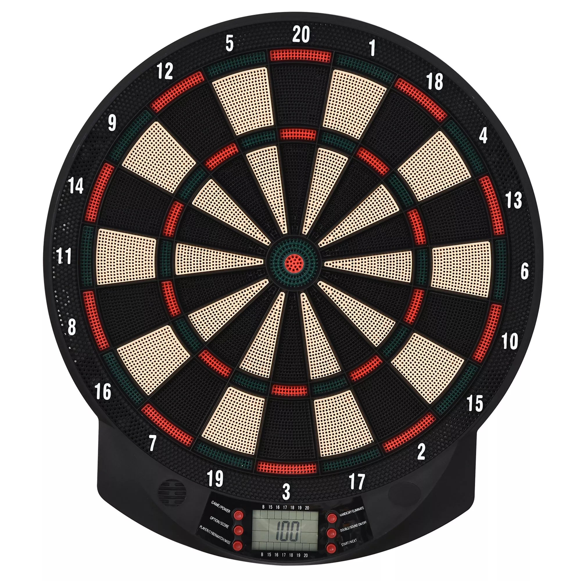 Elektroninis dartų taikinys su automatiniu taškų skaičiavimu Dartboard Dart-set su 6 dartais 30 dartų galvutėmis 26 žaidimais ir 185 taškų variantais 8 žaidėjams Garso efektai Juodas 44 x 39,5 x 2,2 cm