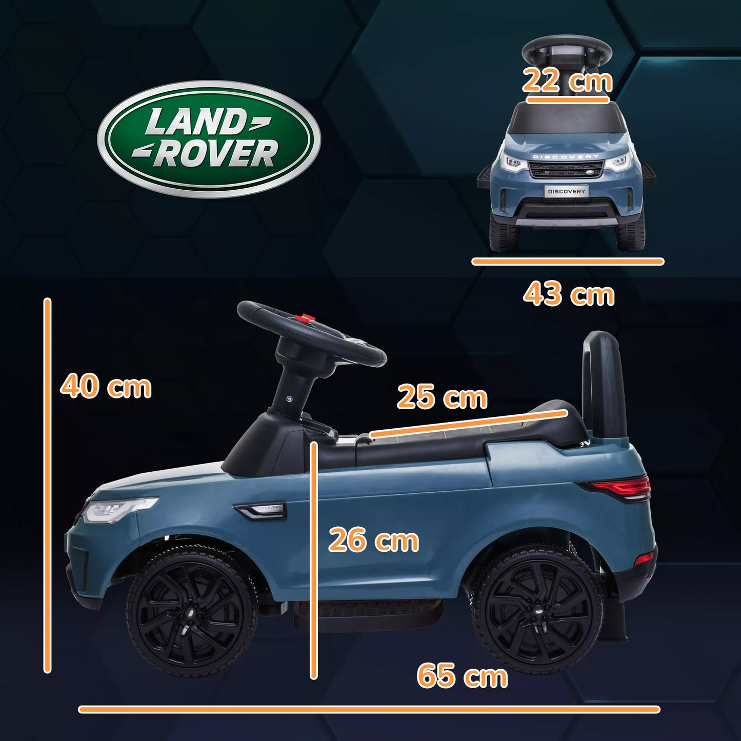 Elektrinis vaikiškas automobilis 6V, Land Rover, važiavimo/stumdomasis režimas, priekiniai žibintai, muzika, šviesiai mėlynas