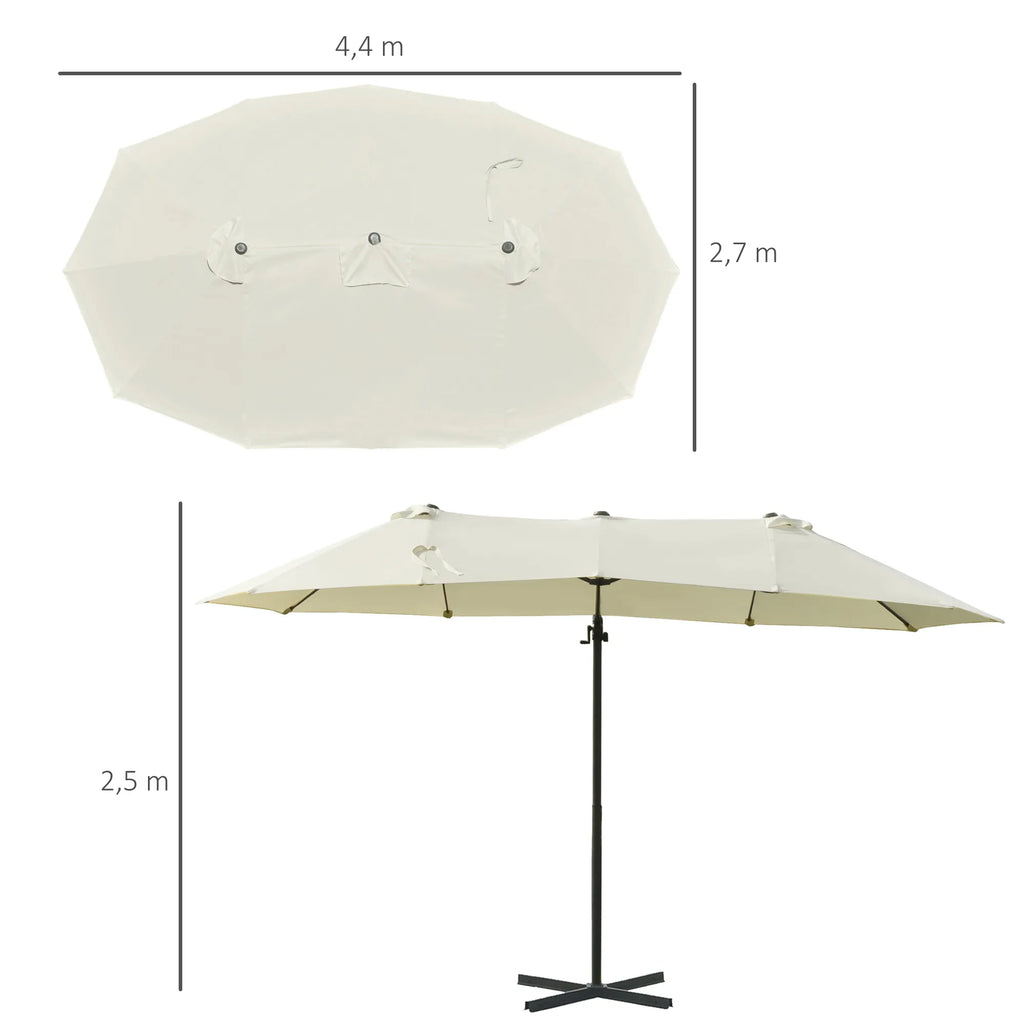 Dvigubas skėtis Ampelschirm Dvigubas skėtis su rankena Reguliuojamas sodo skėtis Saulės apsauga Metalo kreminė balta 440 x 270 x 250 cm