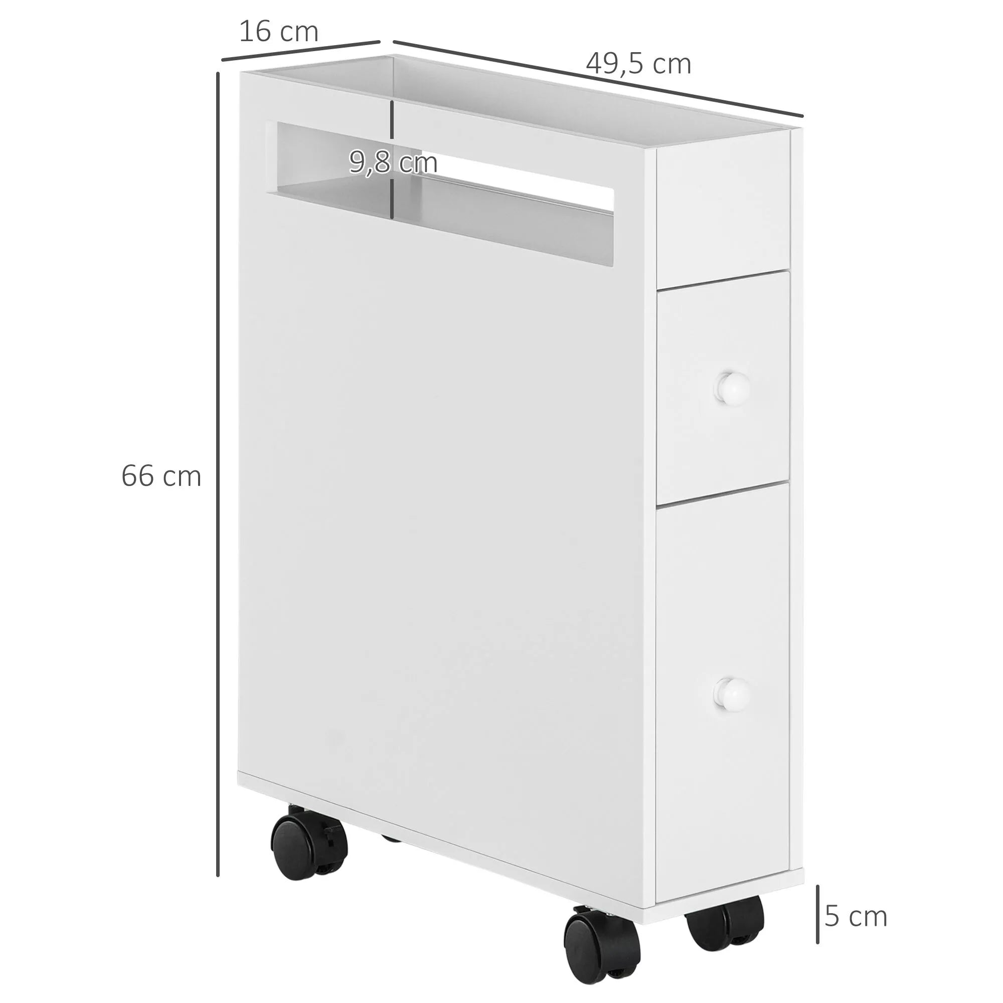 Vonios spintelės matmenų schema: 16 cm plotis, 49,5 cm gylis, 66 cm aukštis